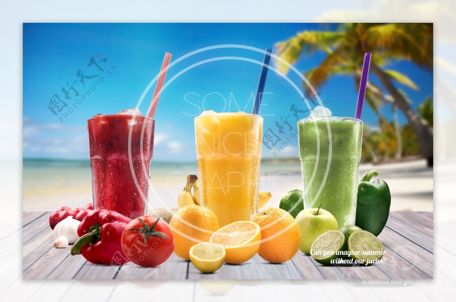 饮料果汁水果海报智能贴图样机