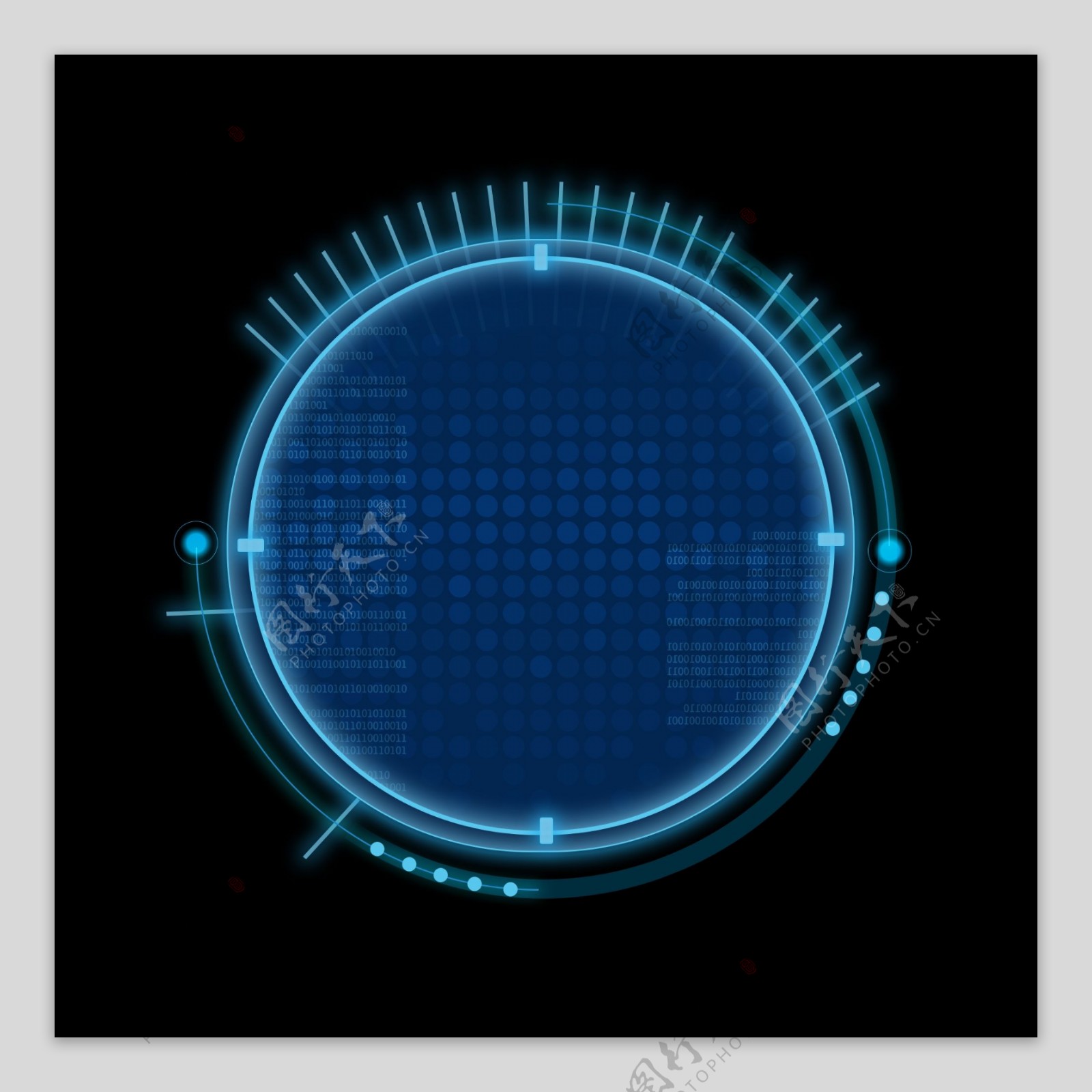 科技蓝色炫酷人工智能代码圆形边框对话框