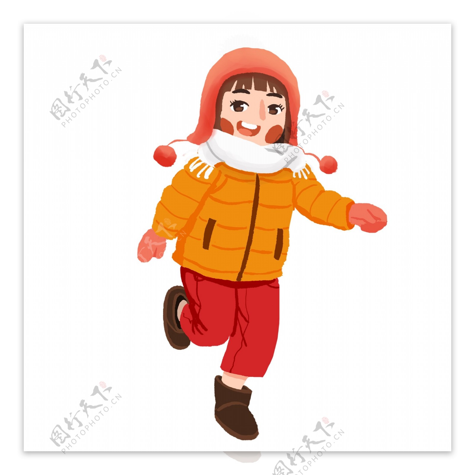 冬天可爱奔跑的女孩设计可商用元素