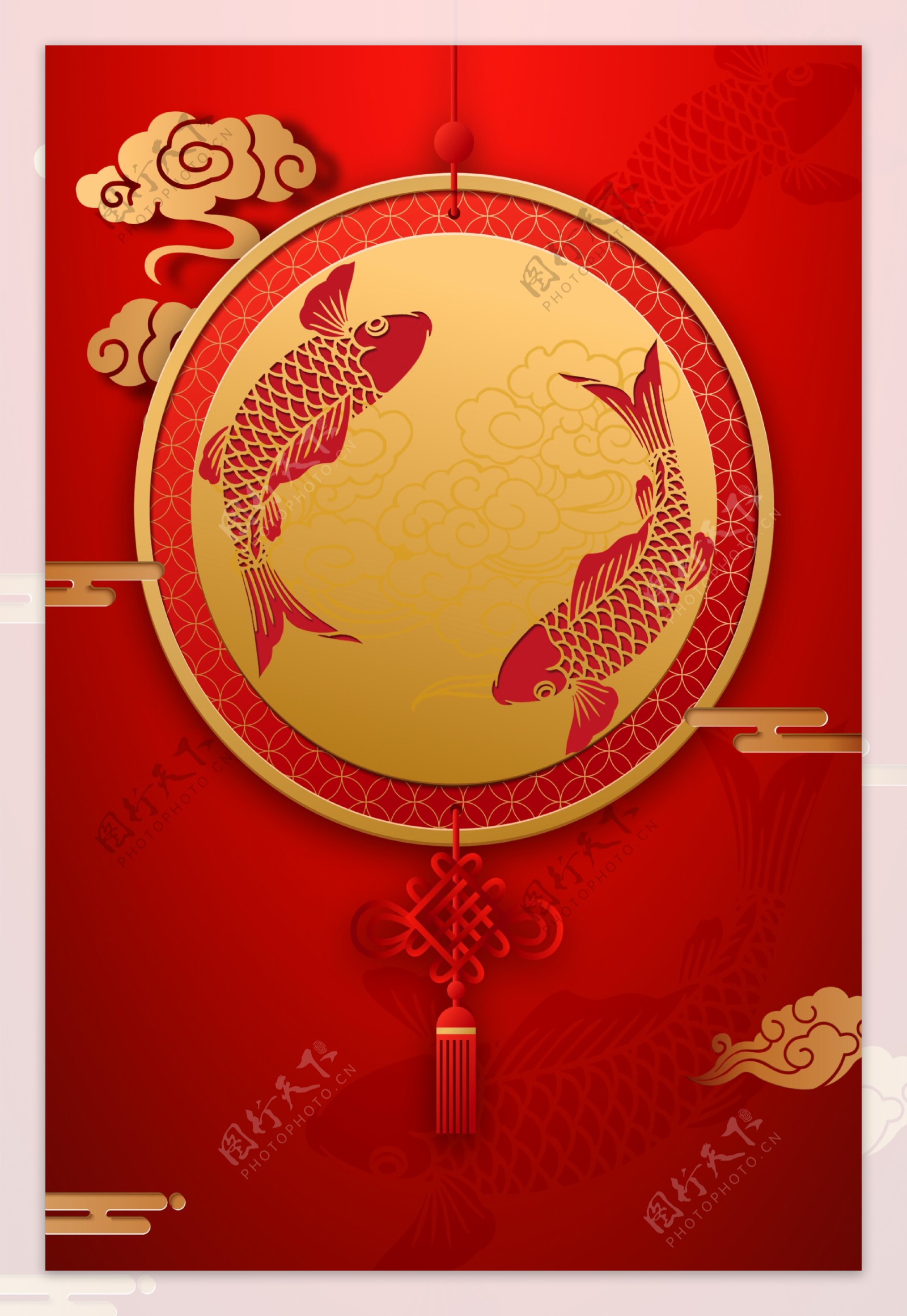 传统中国结锦鲤海报背景