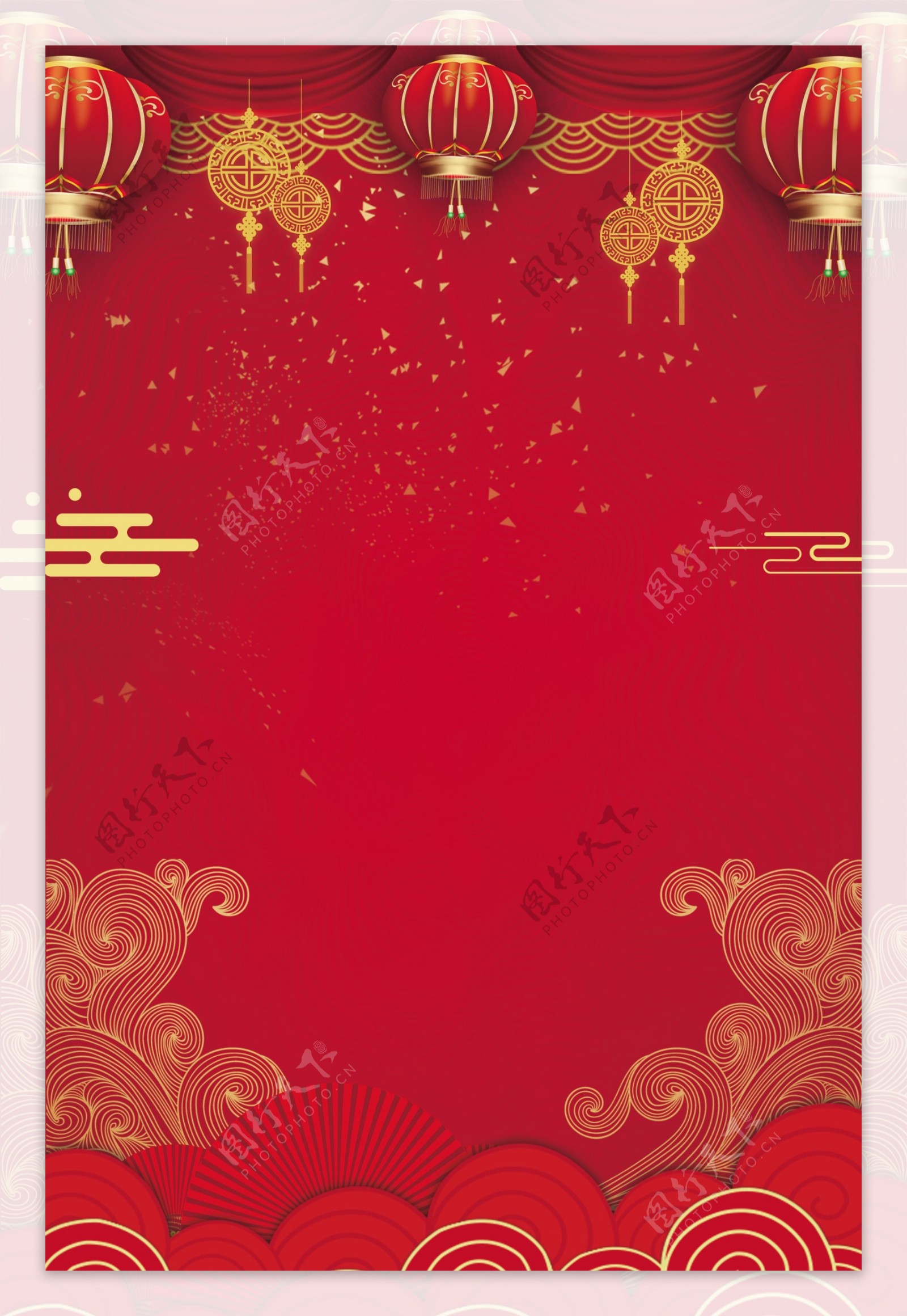 大红灯笼新春元旦红色传统节日广告背景