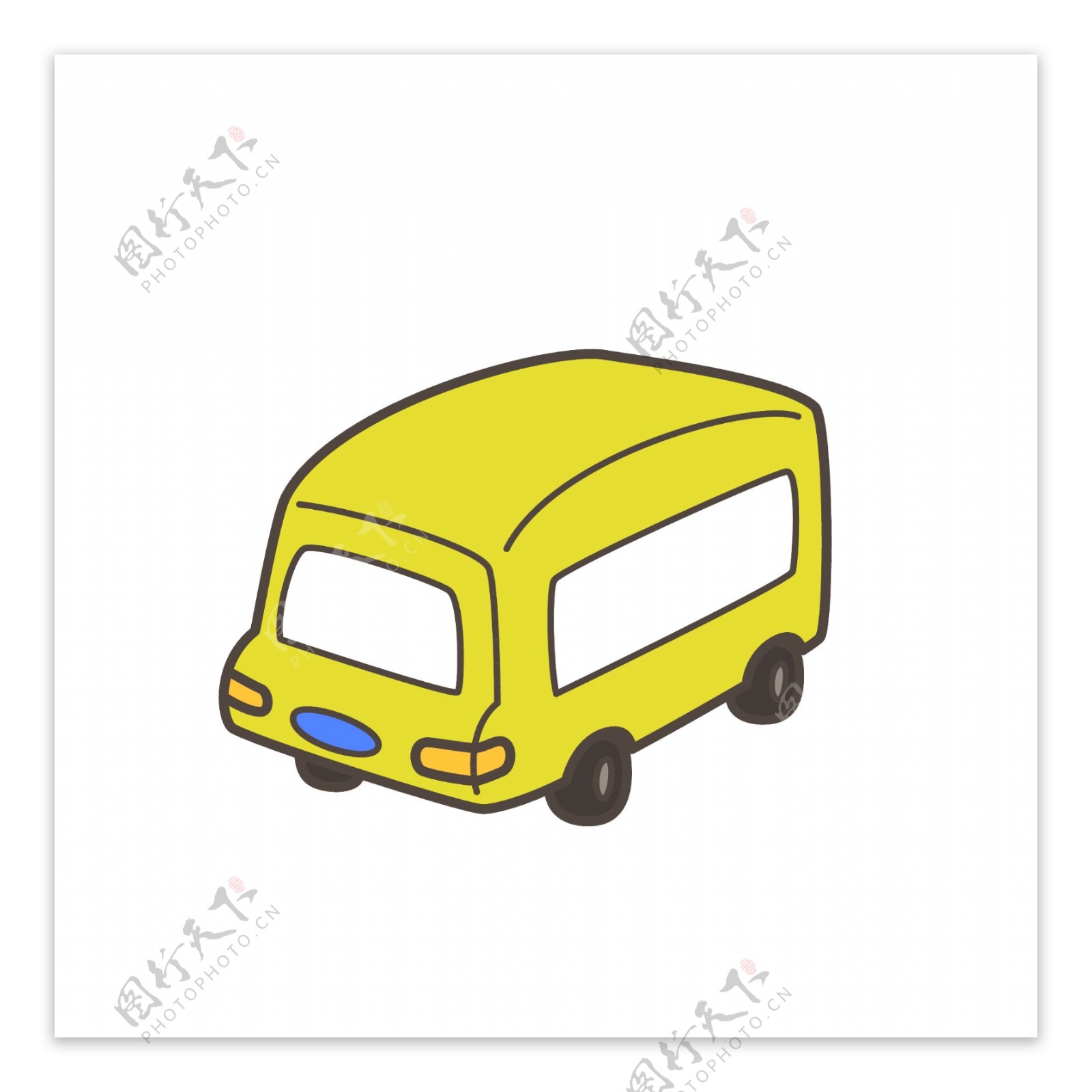 矢量可爱卡通风格黄色巴士车