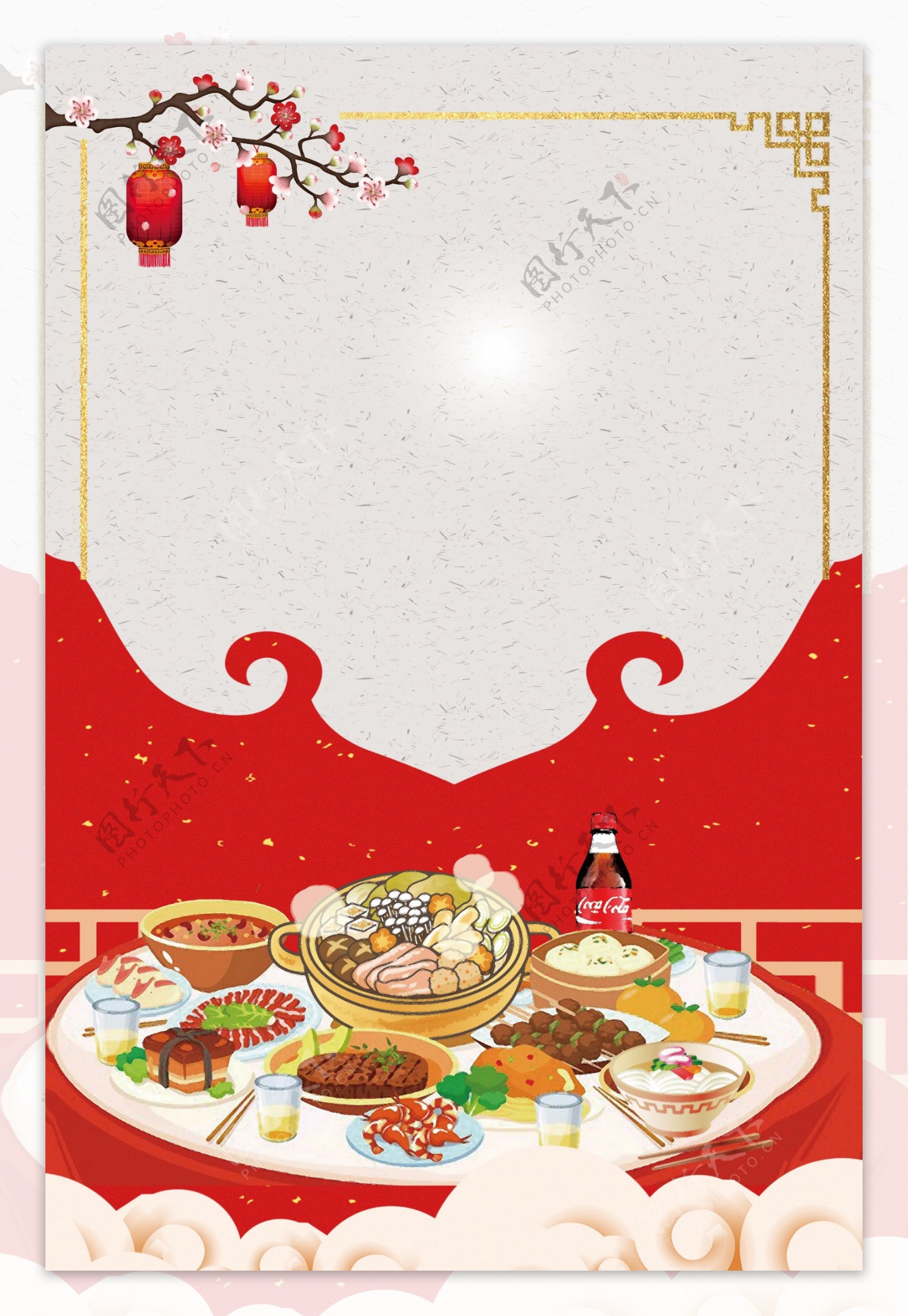 团圆饭新年喜庆红色广告背景图