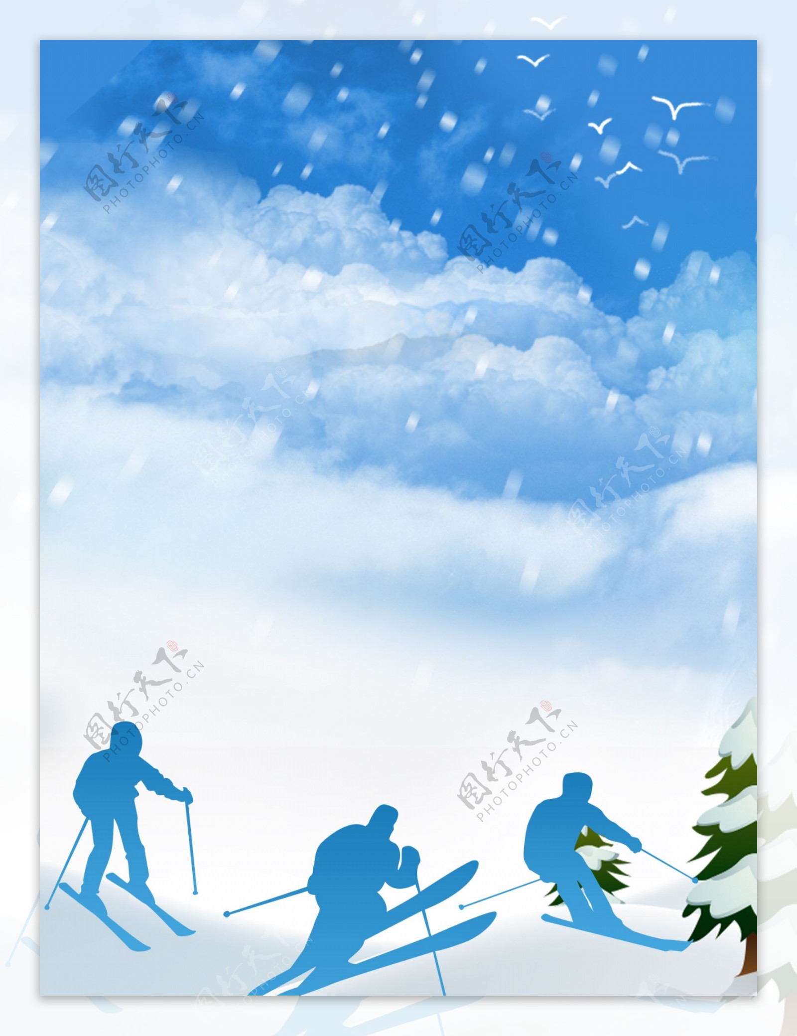 蓝色冬天滑雪背景