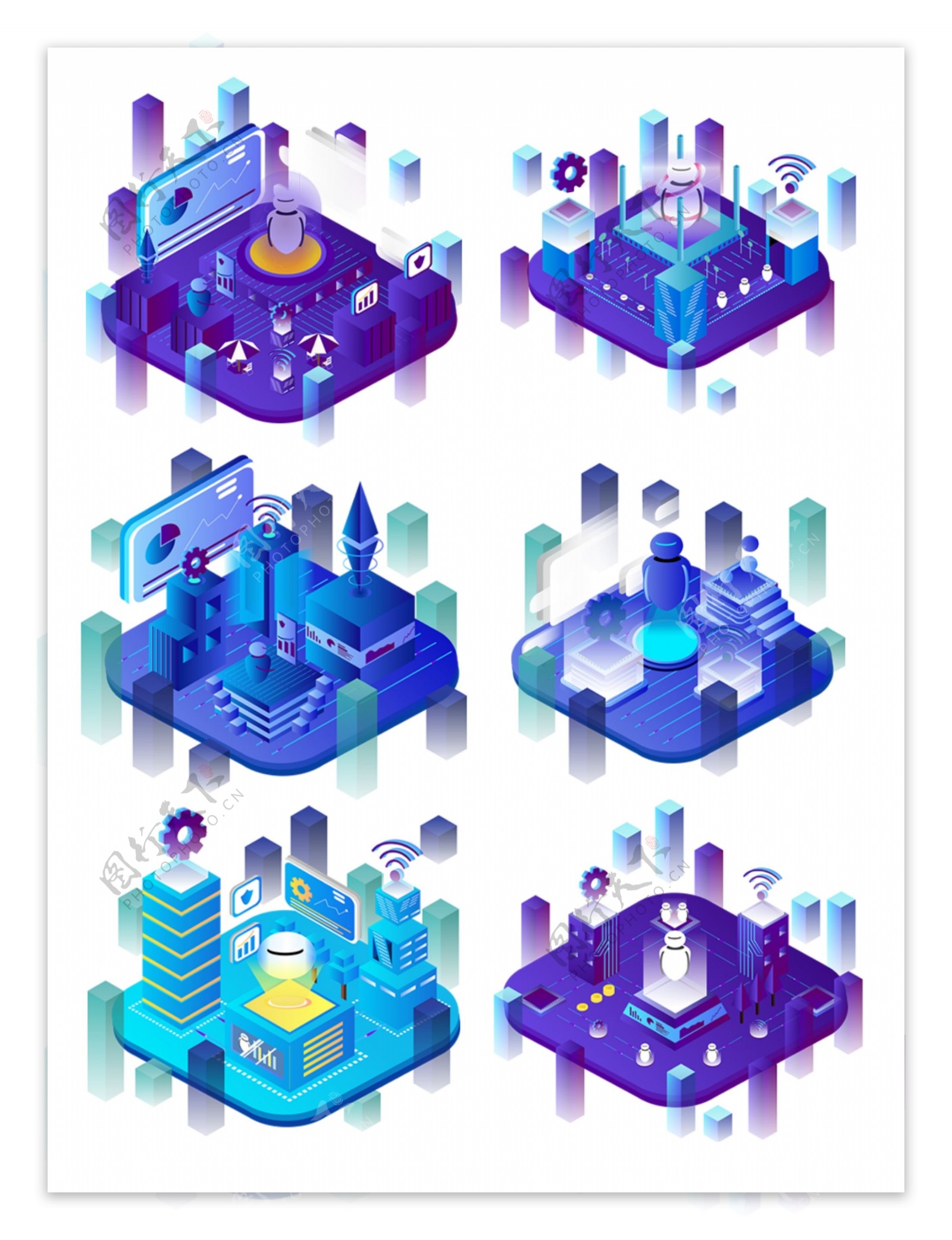 商用2.5D风格人工智能科技组合元素