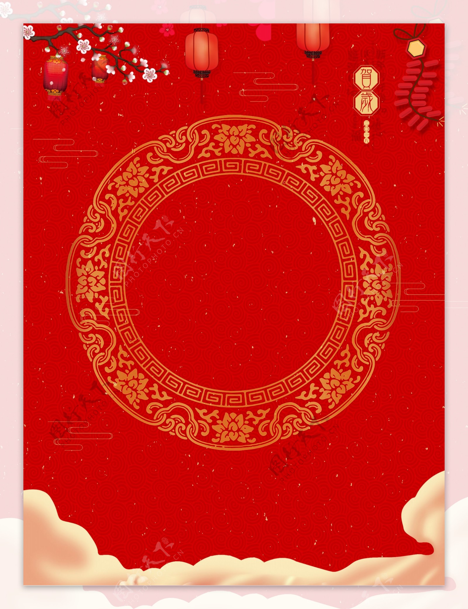 红色喜庆猪年新年背景素材设计