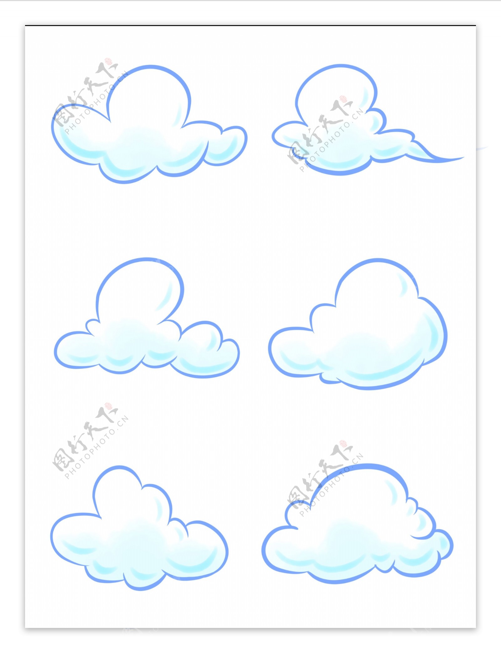 商用手账云朵手绘卡通白云装饰设计元素