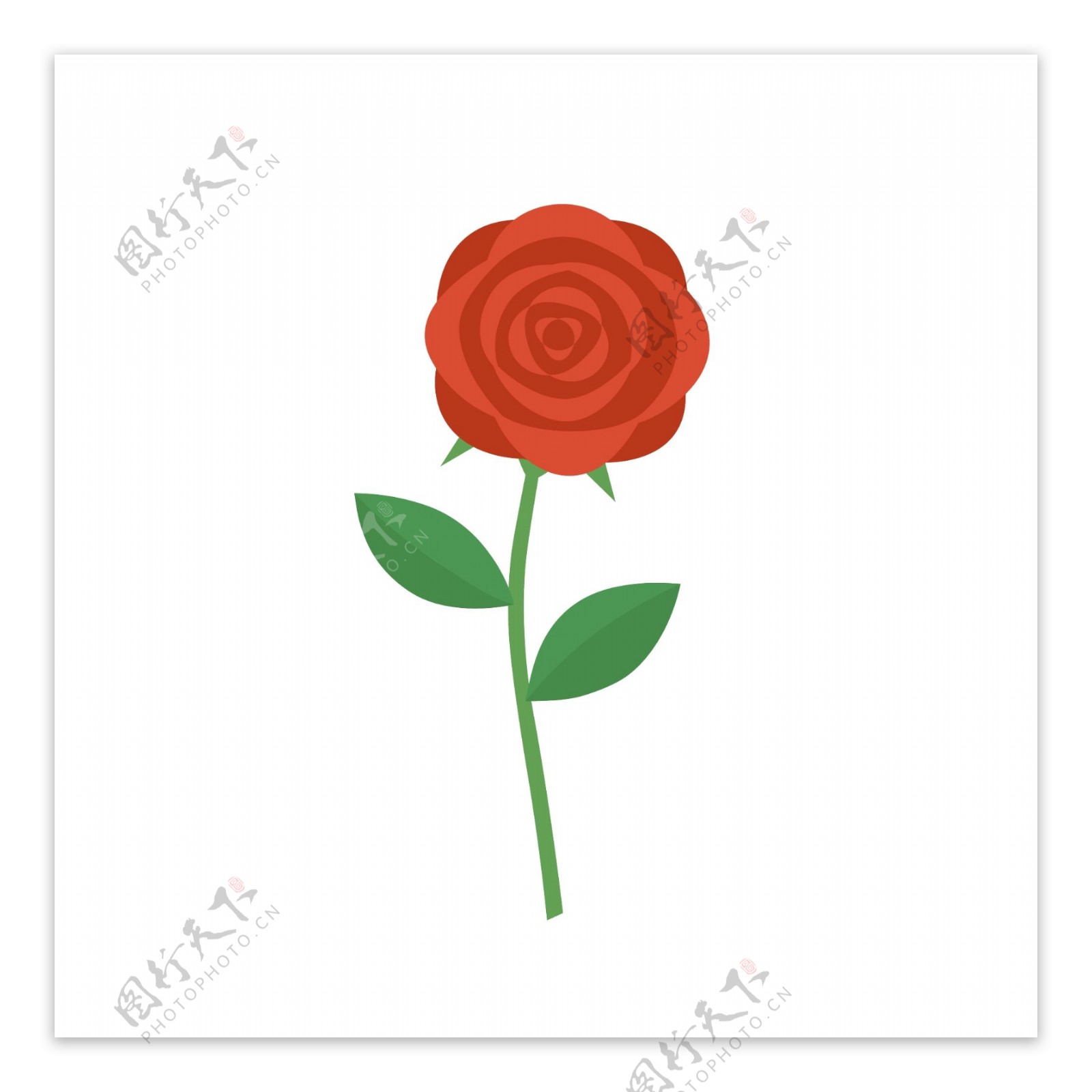 卡通扁平优雅红色玫瑰花元素