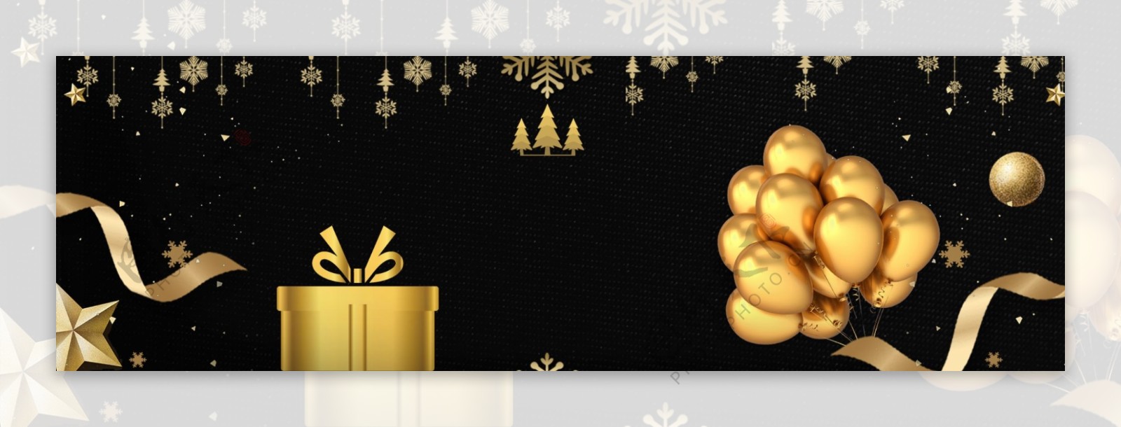 黑金圣诞节促销卡通banner背景