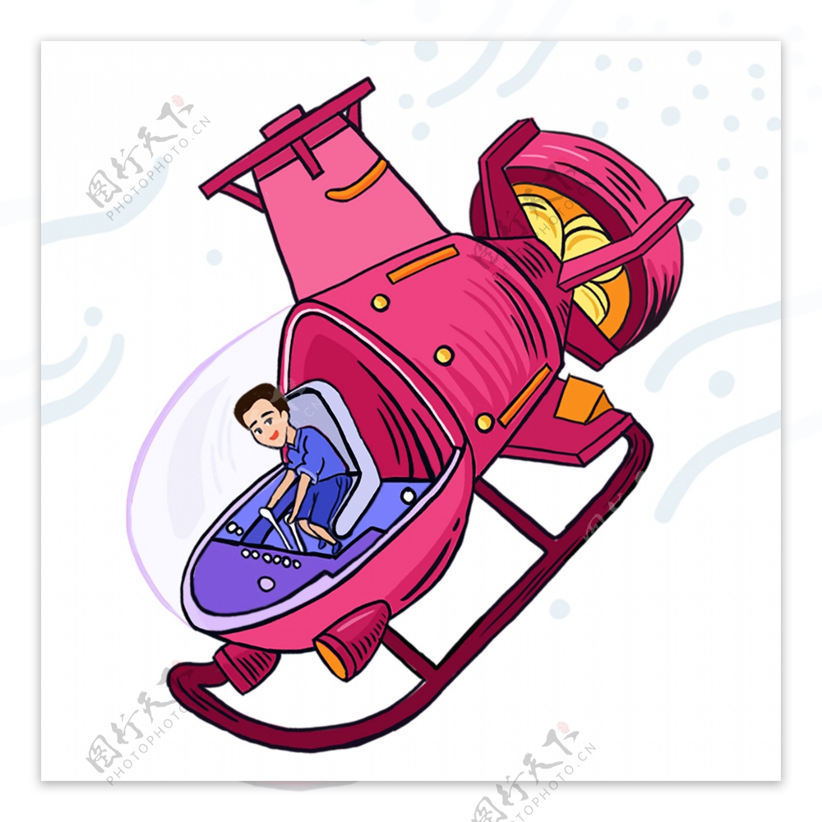 骑着潜艇的少年涂鸦人物设计