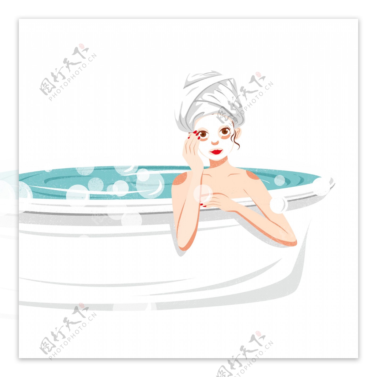 卡通浴缸里泡澡的女孩人物设计