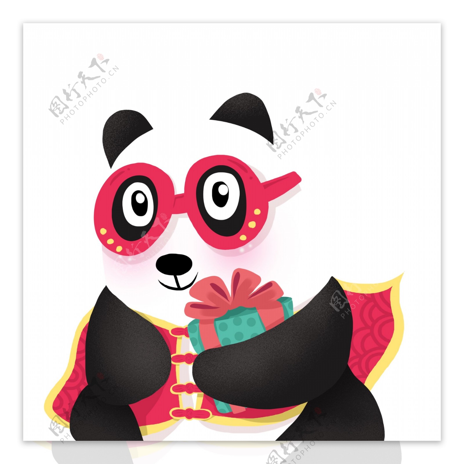手绘抱着礼物的熊猫设计可商用元素