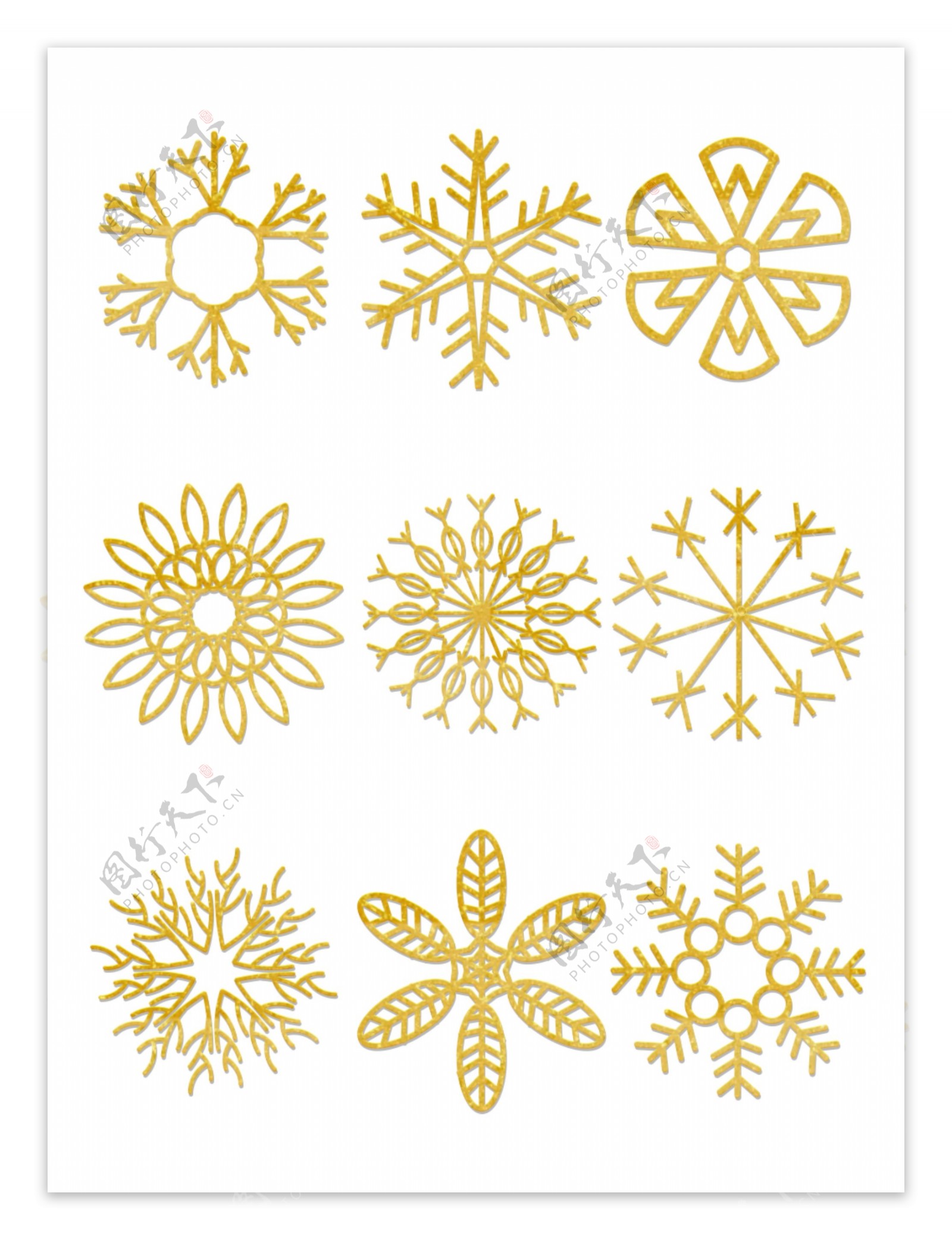 雪花矢量图标金色新年冬季卡通可商用素材