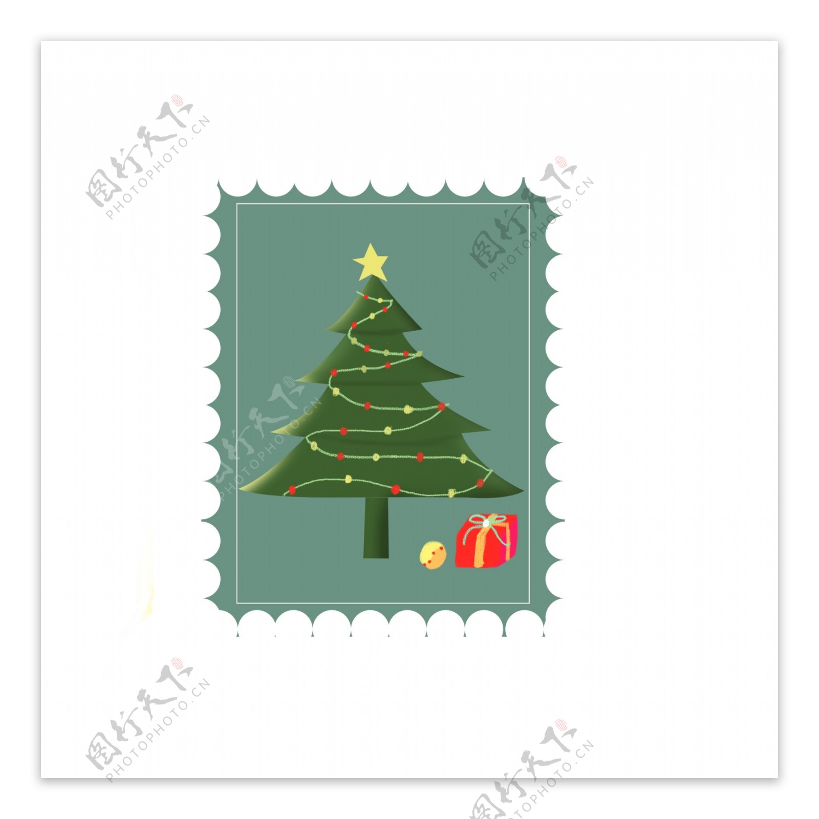 冬日圣诞树邮票小清新礼物可商用元素
