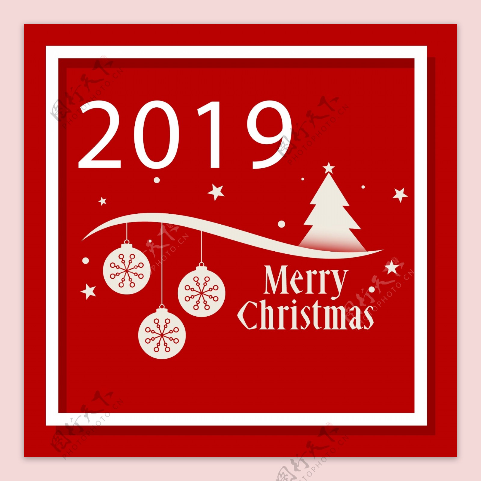 2019红色白框圣诞节矢量背景