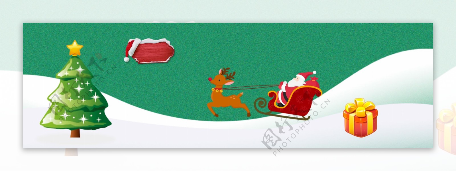 绿色雪屋子卡通圣诞节banner背景