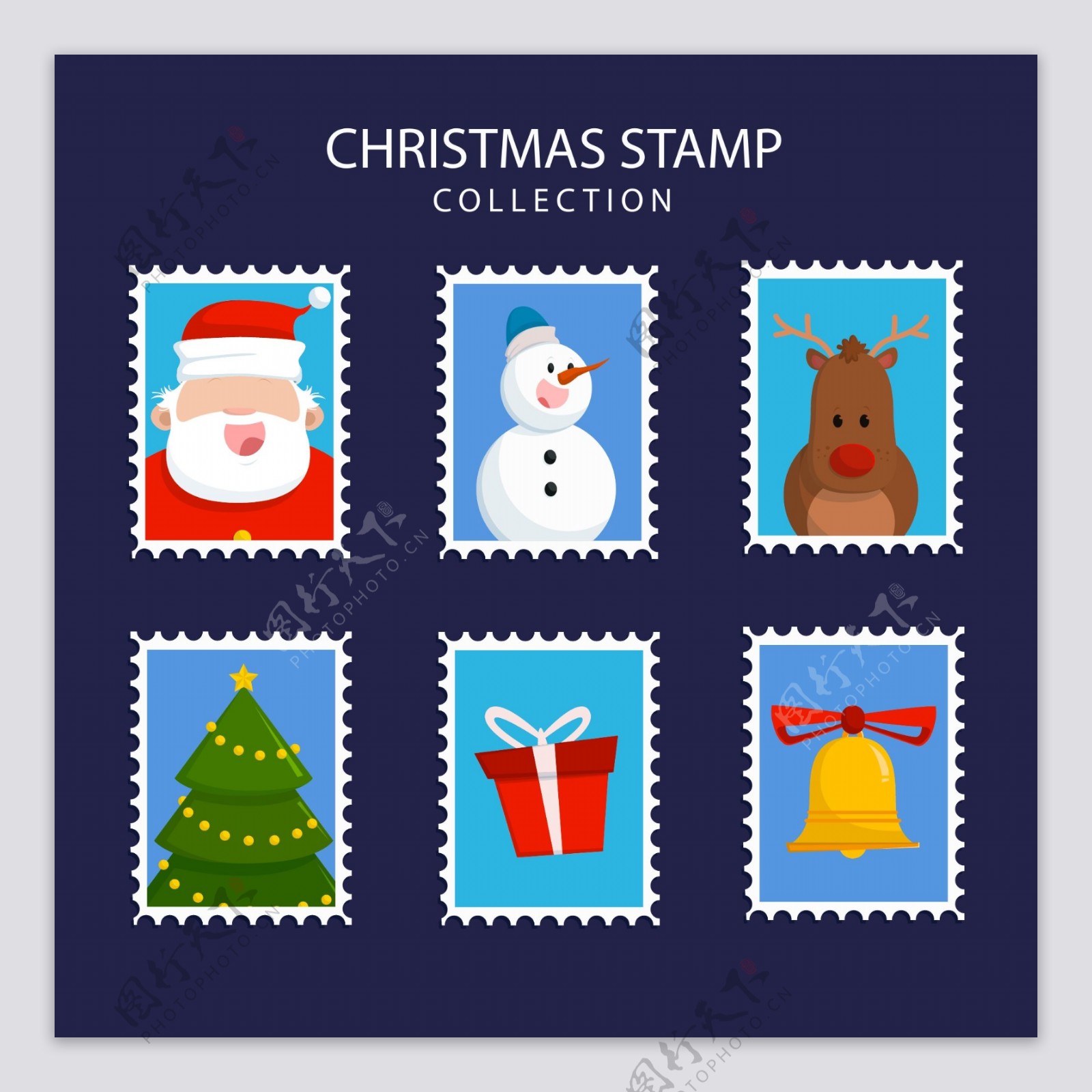 卡通图案的圣诞节邮票标签
