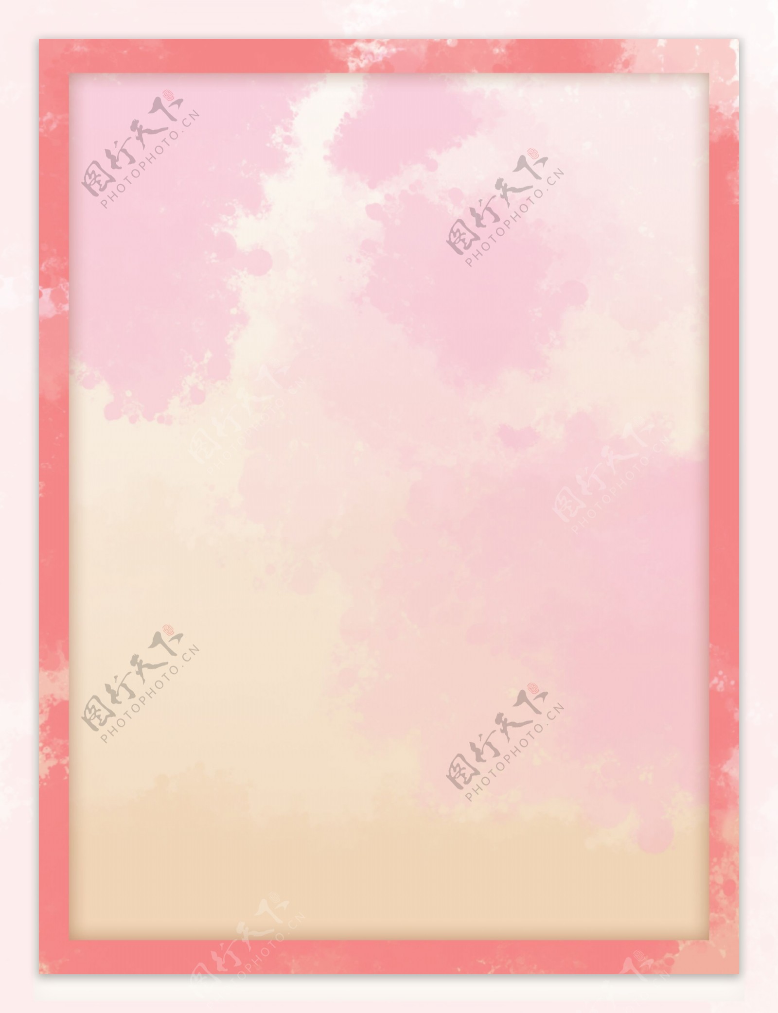 粉色暖调水彩质感边框背景