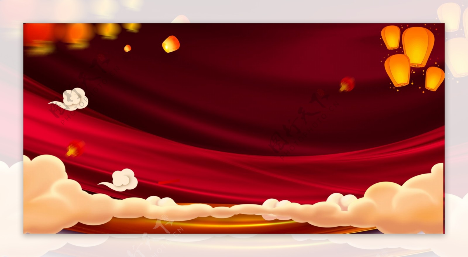 唯美红色中秋节展板背景