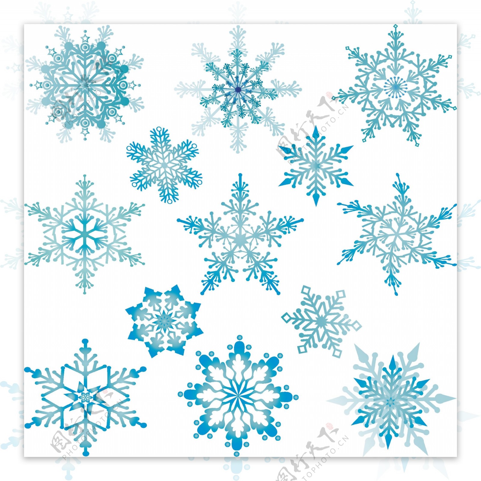 手绘冬季蓝色雪花飘雪下雪漂浮可商用元素