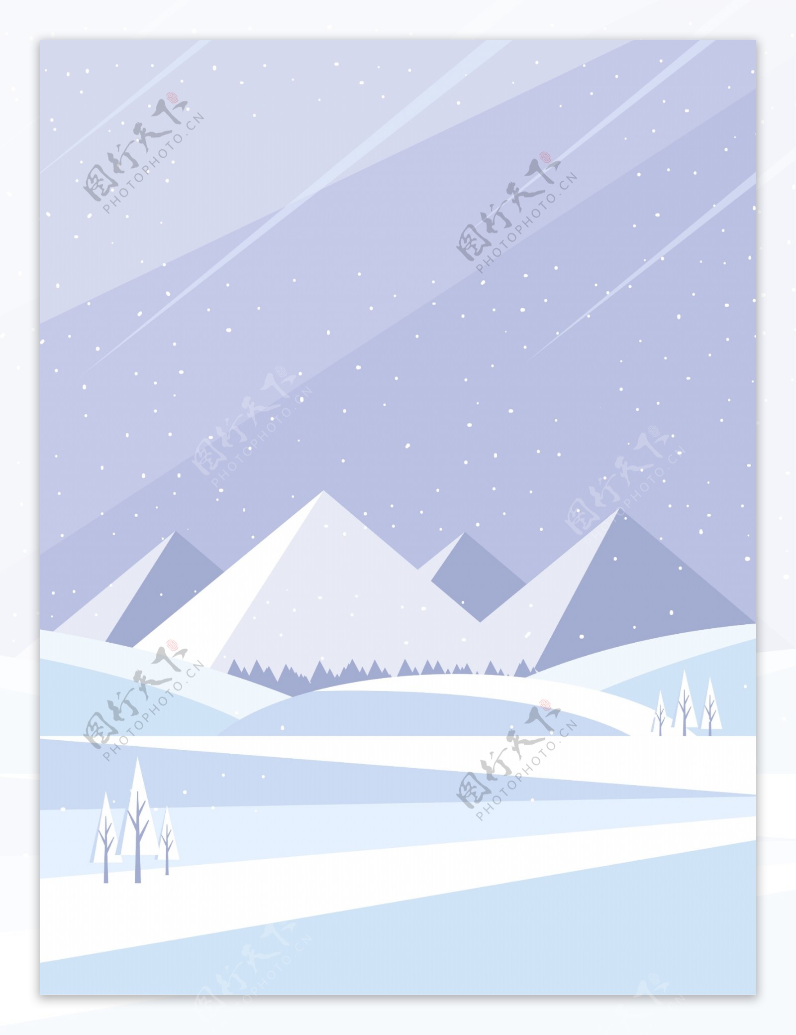手绘山峰雪景冬季背景素材