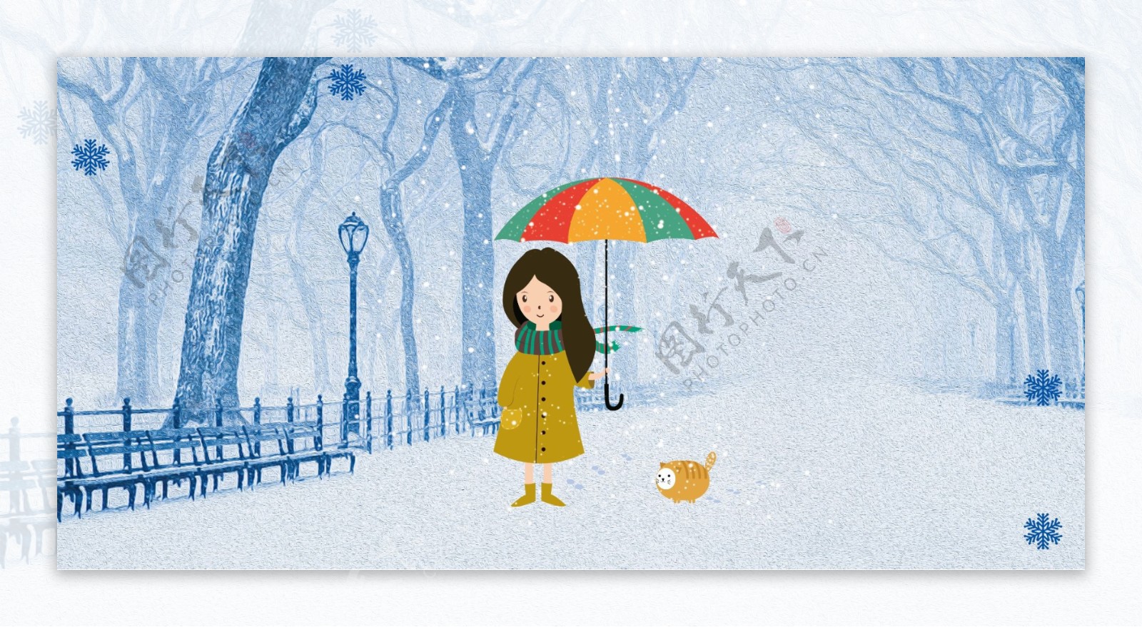 唯美站在雪中的女孩背景素材
