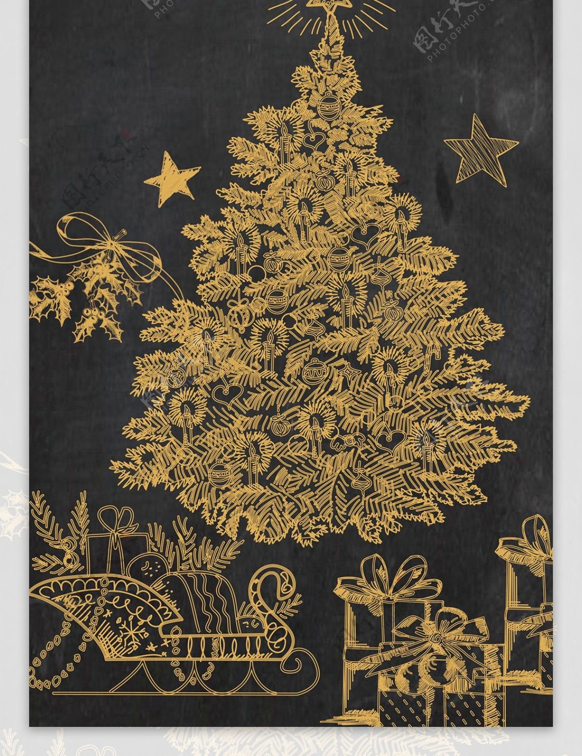 圣诞节金色黑板涂鸦海报