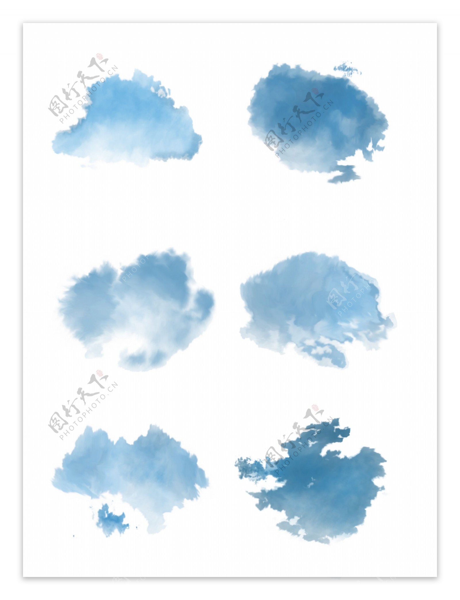 中国风手绘蓝色漂浮云水墨云套图