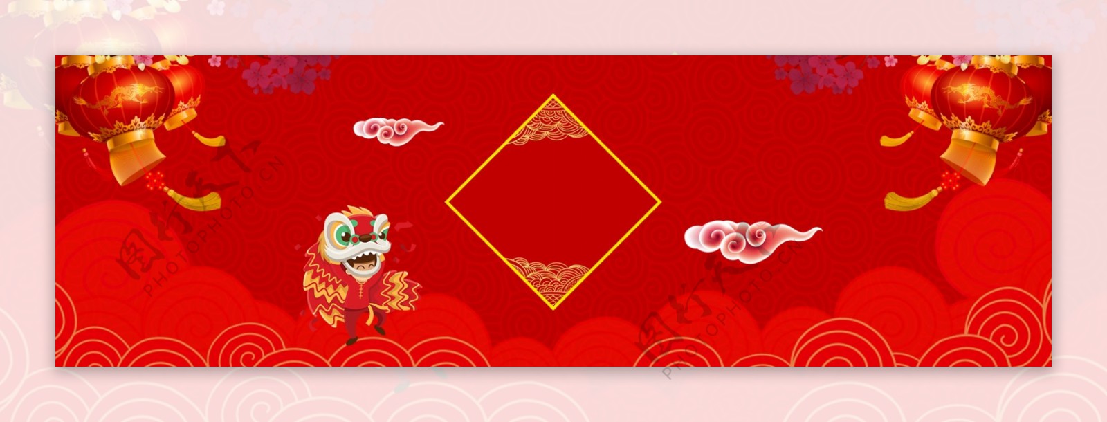 舞狮卡通新年复古传统banner背景
