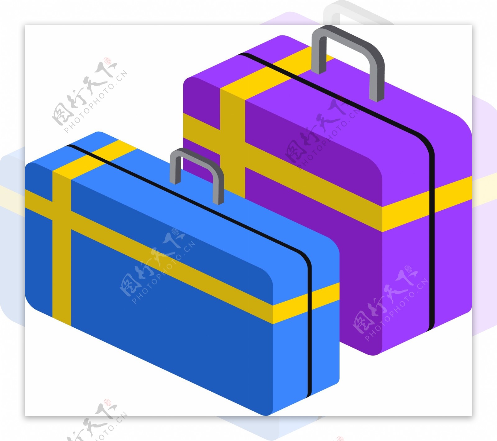 简约紫蓝色行李箱原创元素