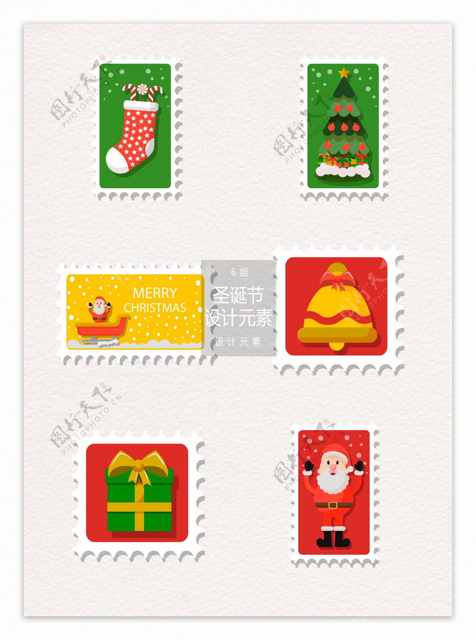 创意圣诞节邮票标签设计元素