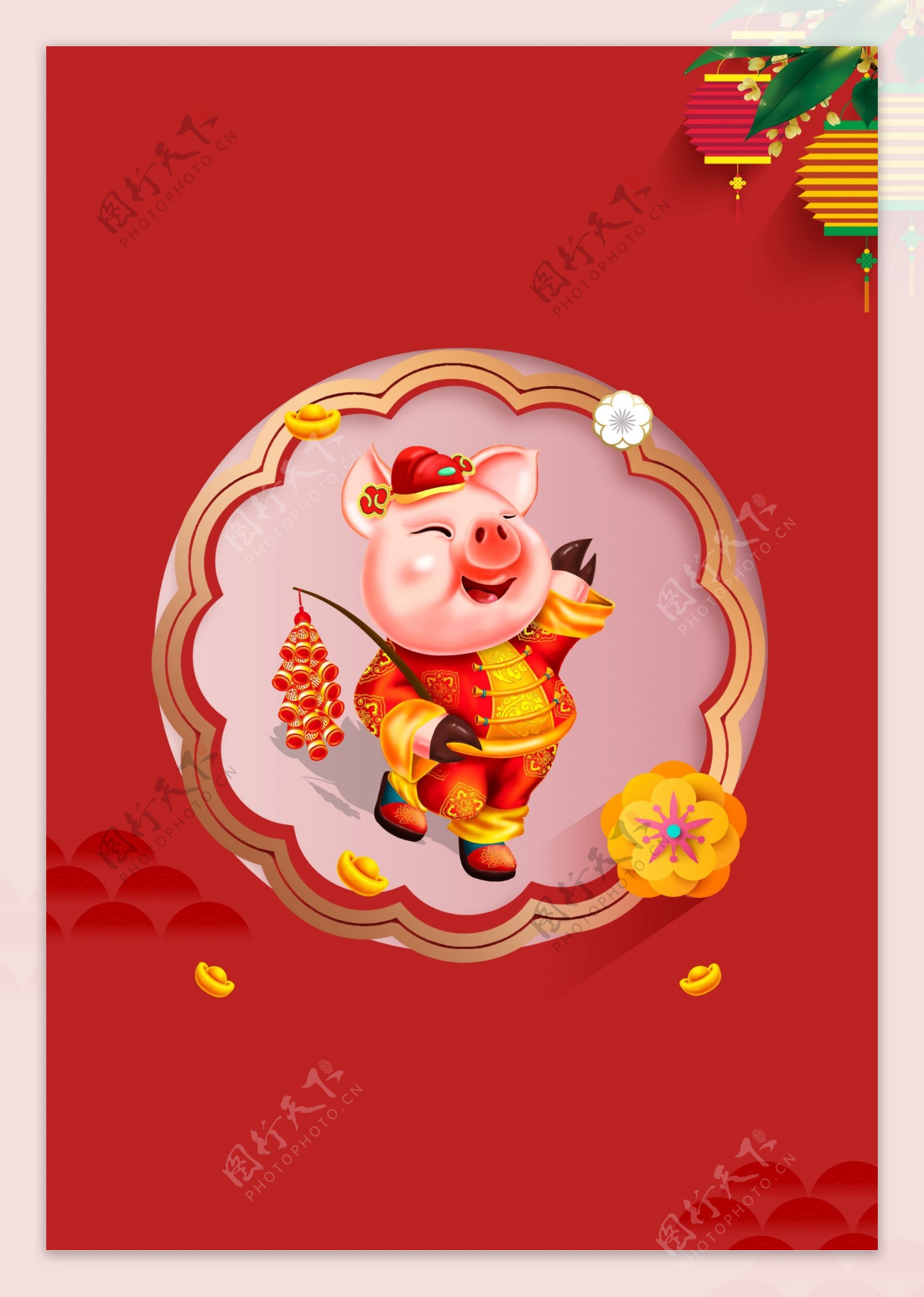 喜气猪年春节背景素材