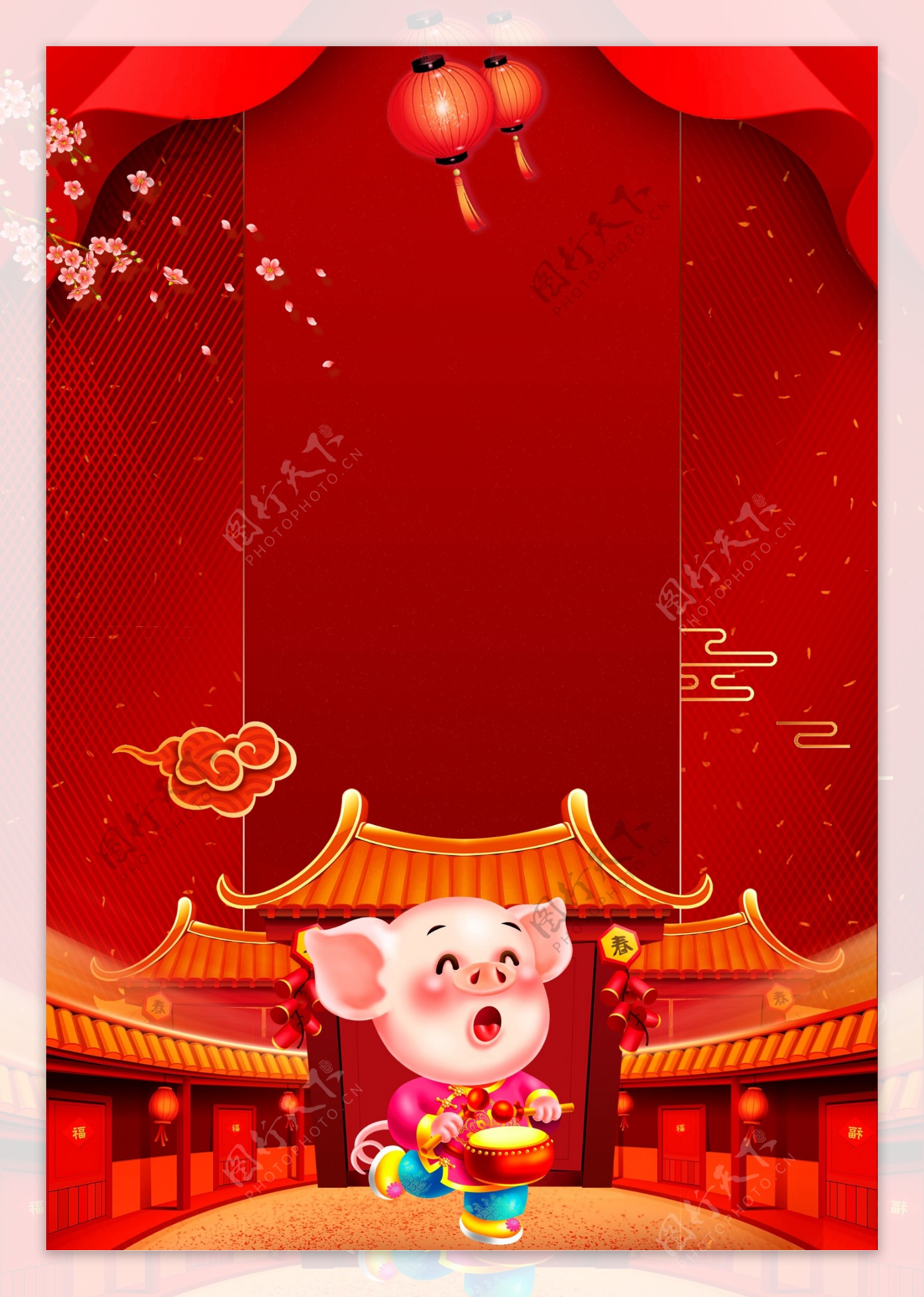 中国风红色猪年背景素材