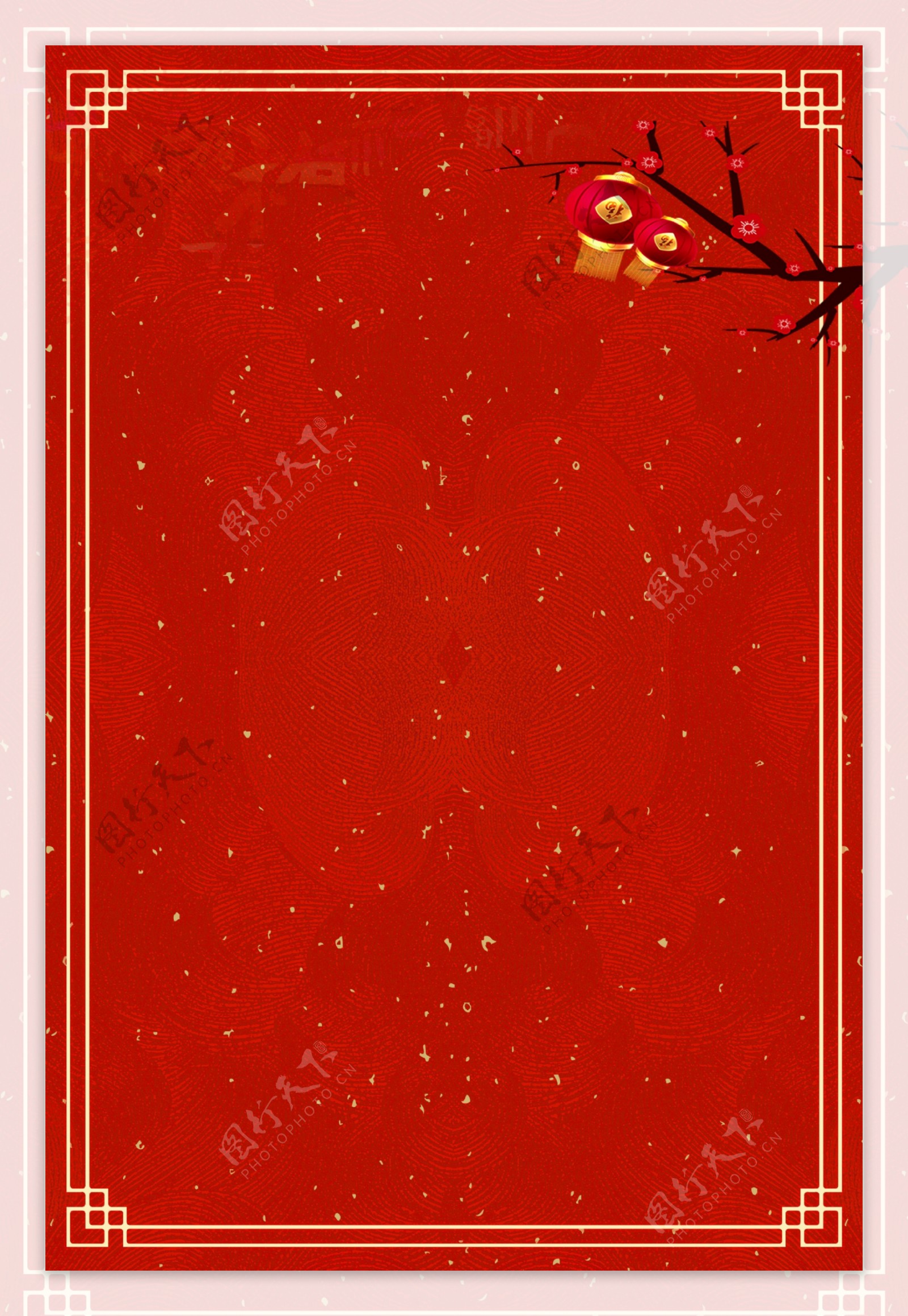 大气红色花枝边框新年背景素材
