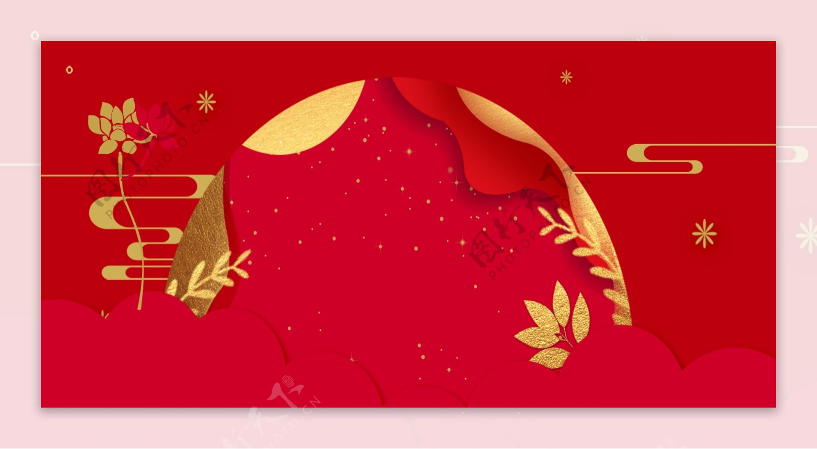剪纸风红色新年背景展板