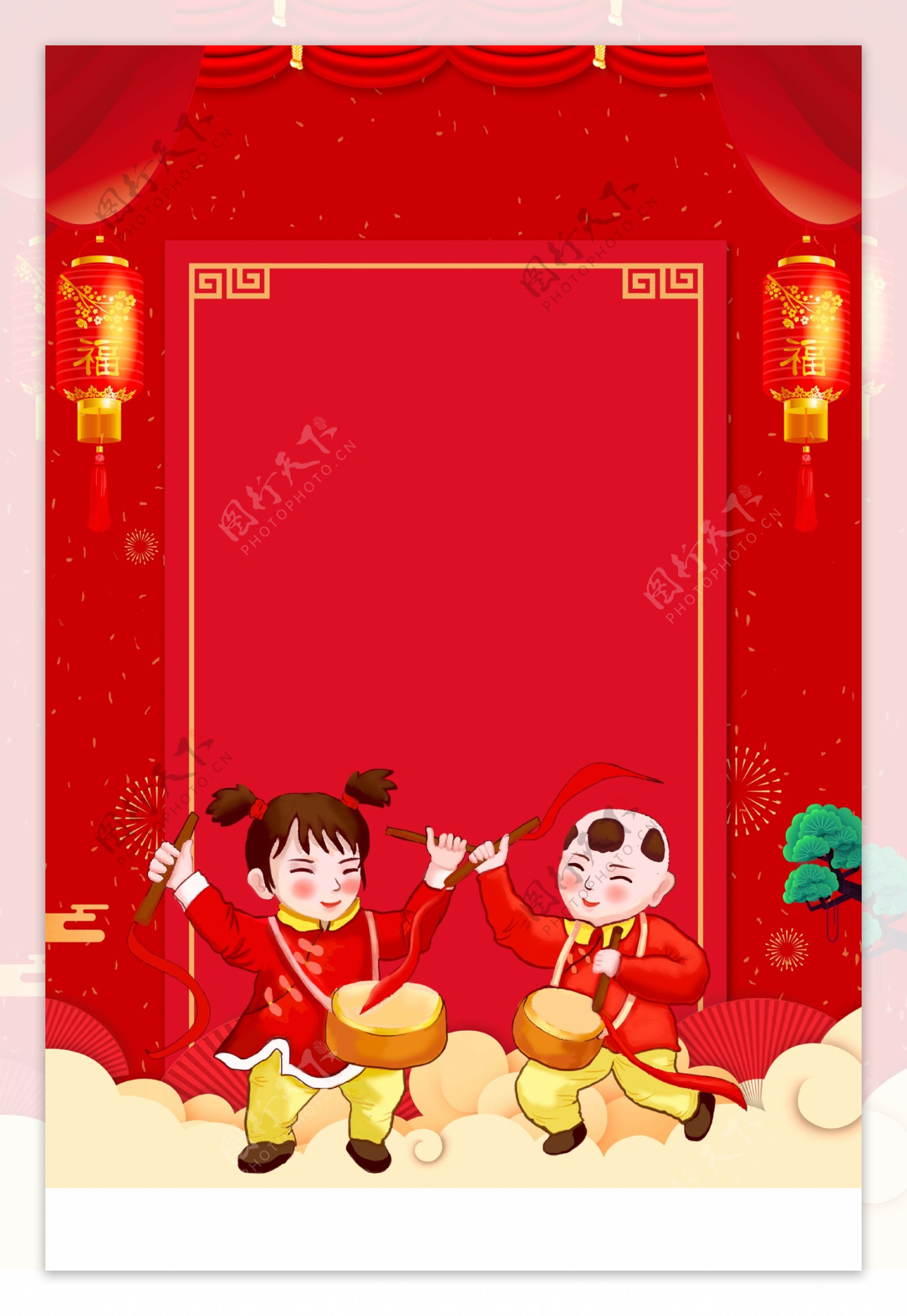 卡通福娃中国新年海报背景