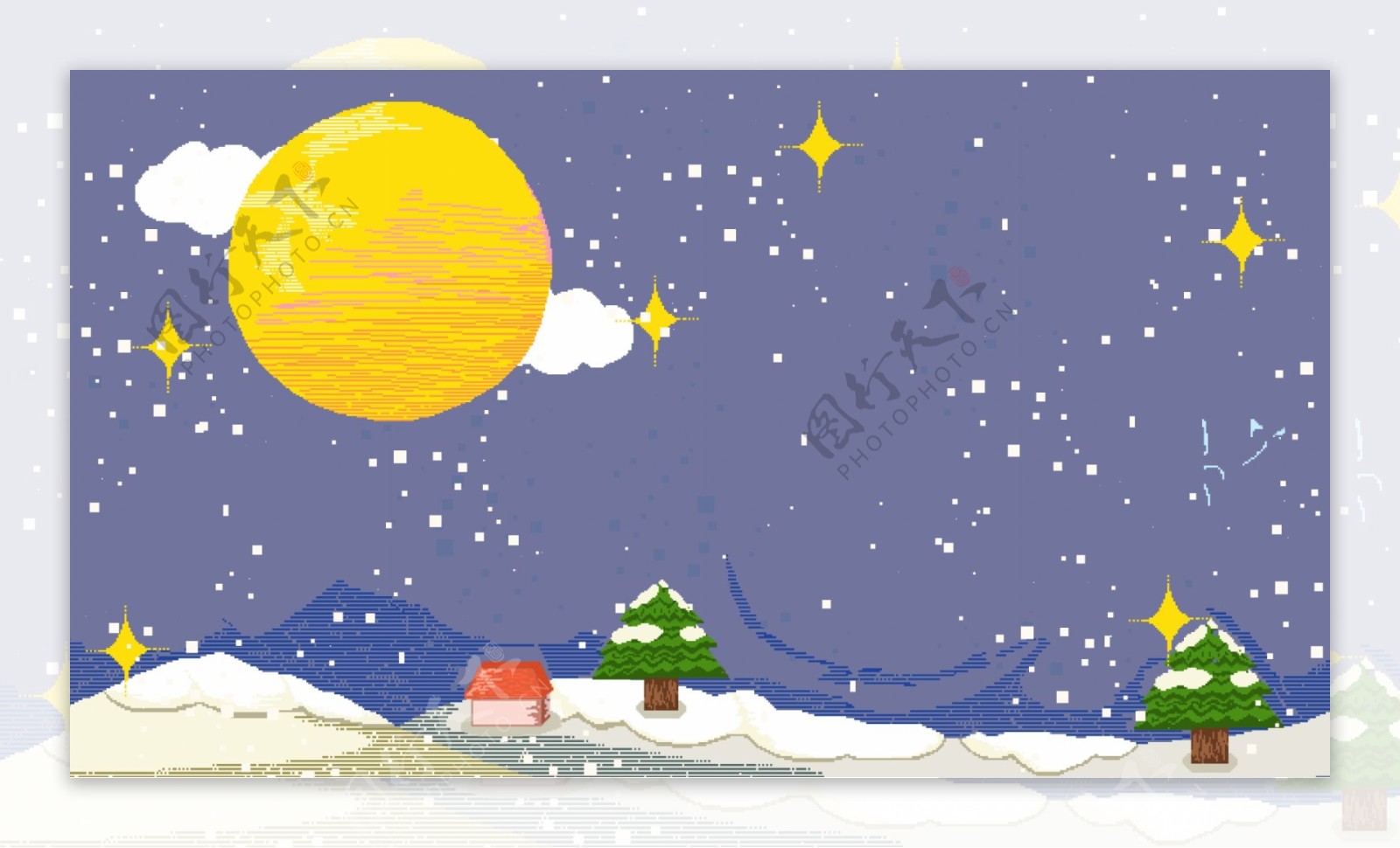 手绘圣诞节月亮背景素材