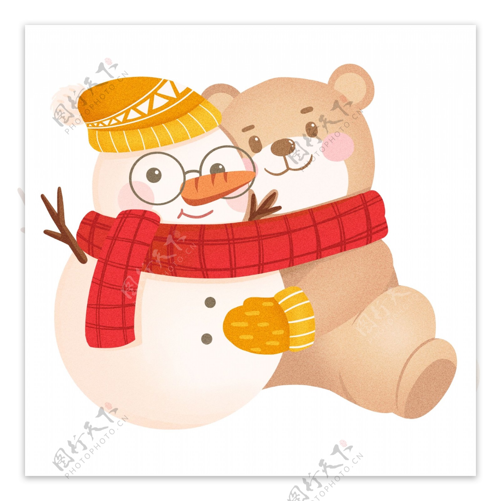 唯美冬季雪人和熊插画元素
