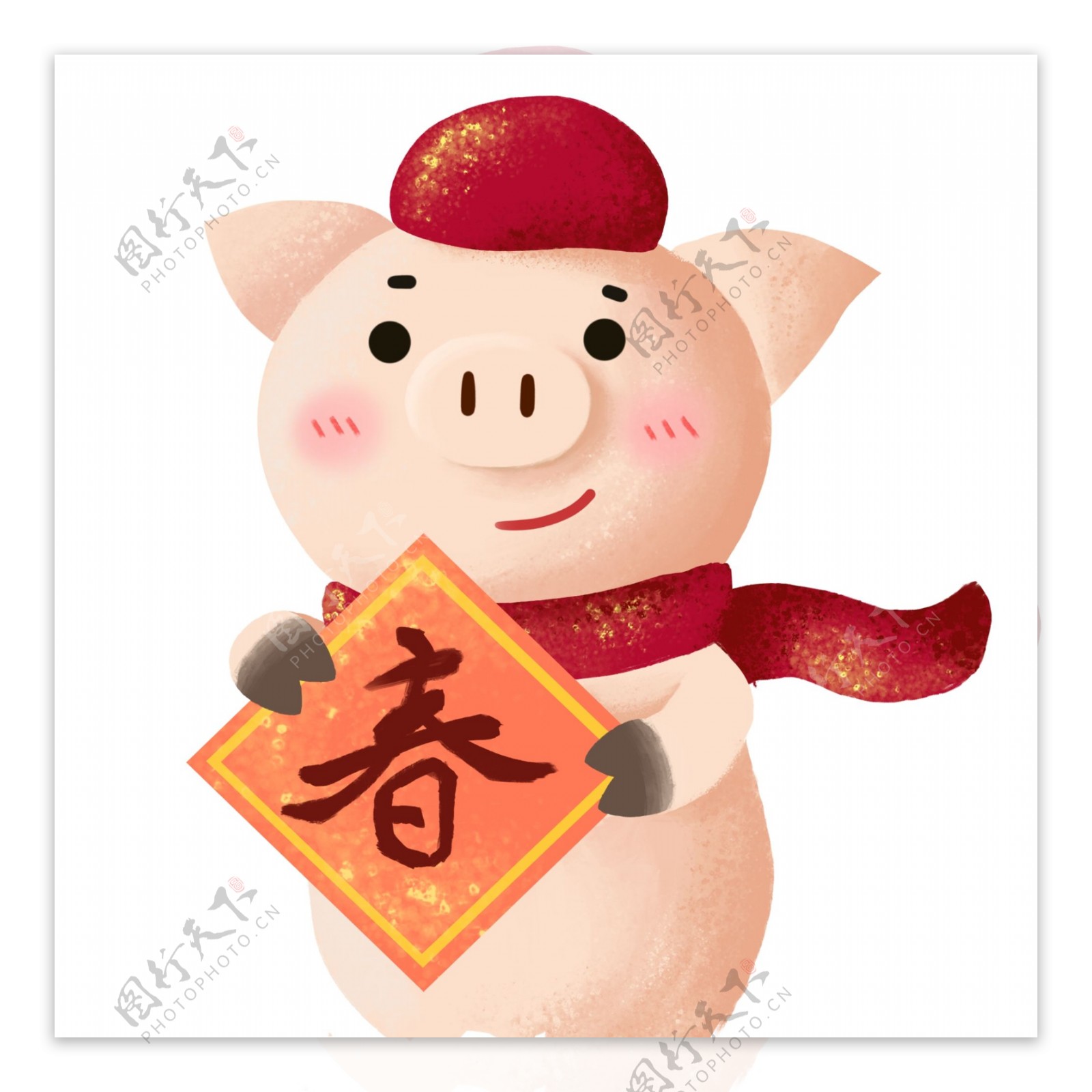 春节拿着贴纸的卡通小猪设计