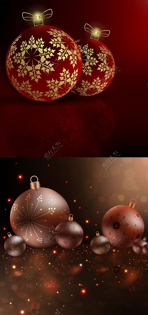 圣诞节彩球素材红色背景
