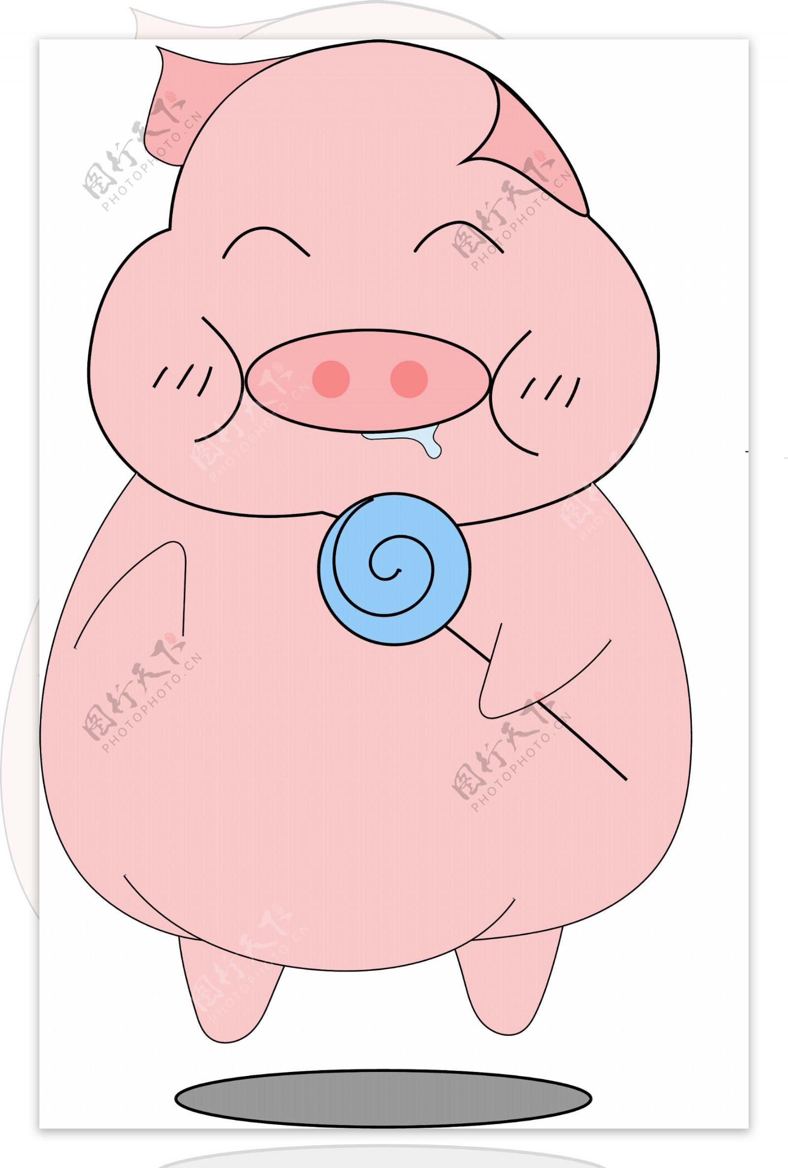 猪年可爱卡通粉色小猪表情包吃棒棒糖元素