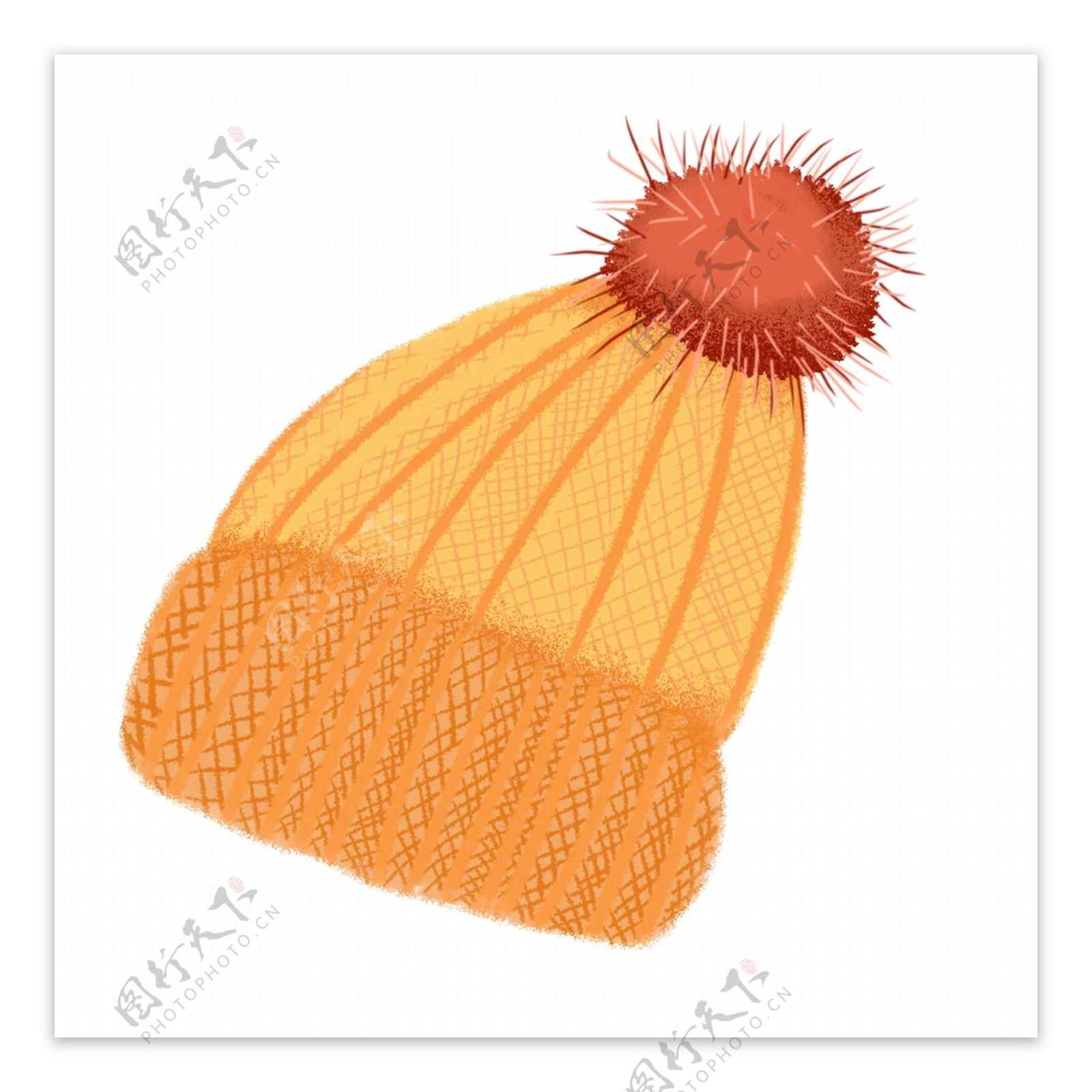 手绘冬季元素毛绒黄色可爱保暖帽装饰图案