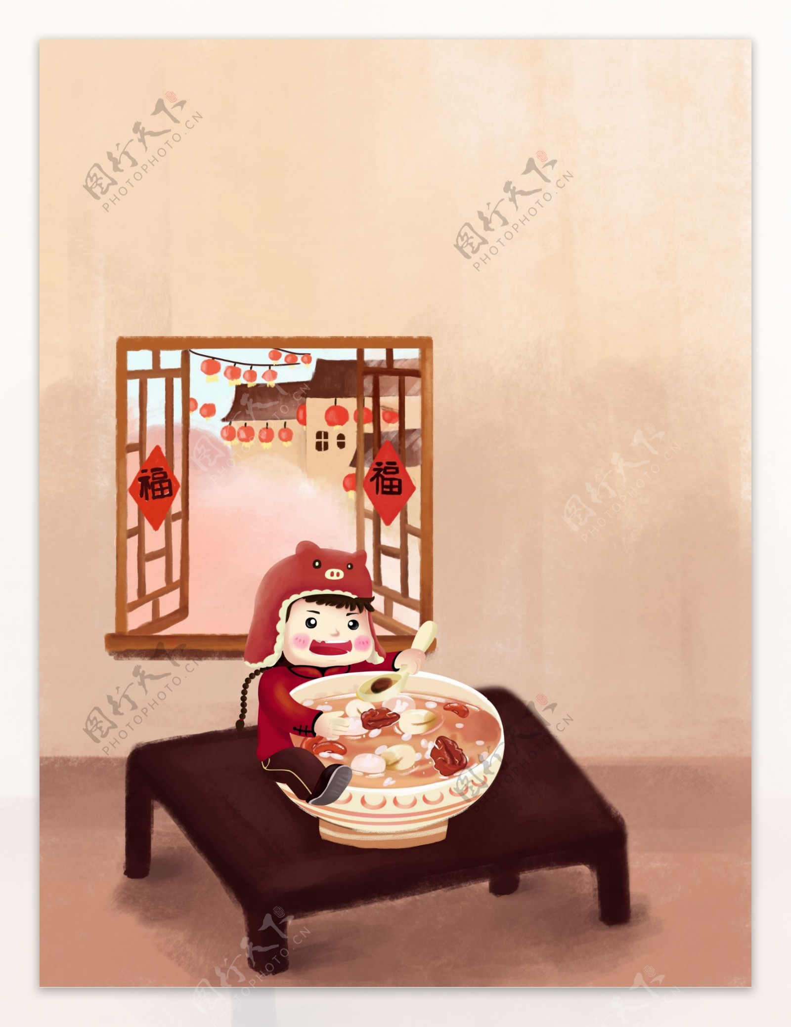 中国风彩绘腊八节背景展板