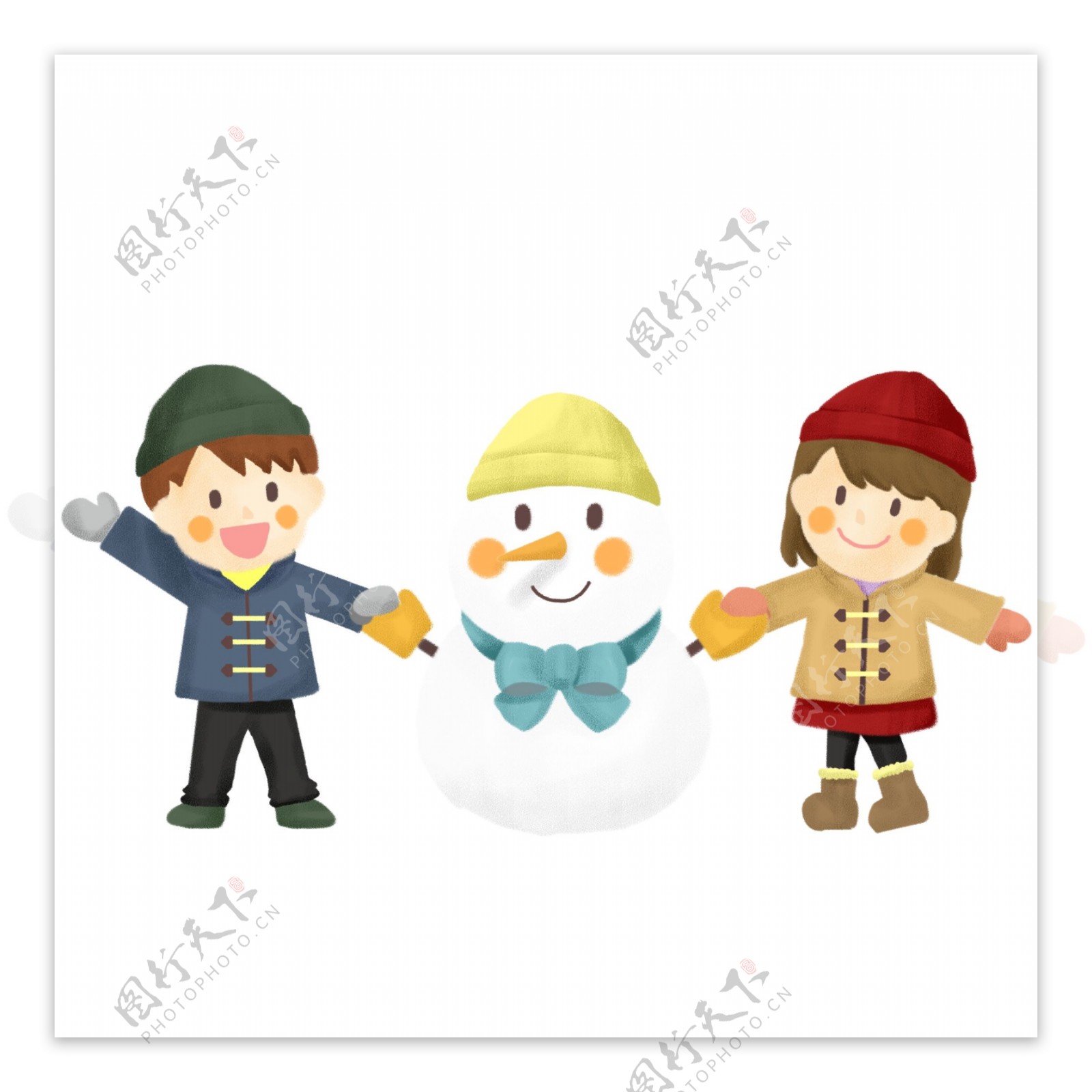 下雪天堆雪人卡通人物素材