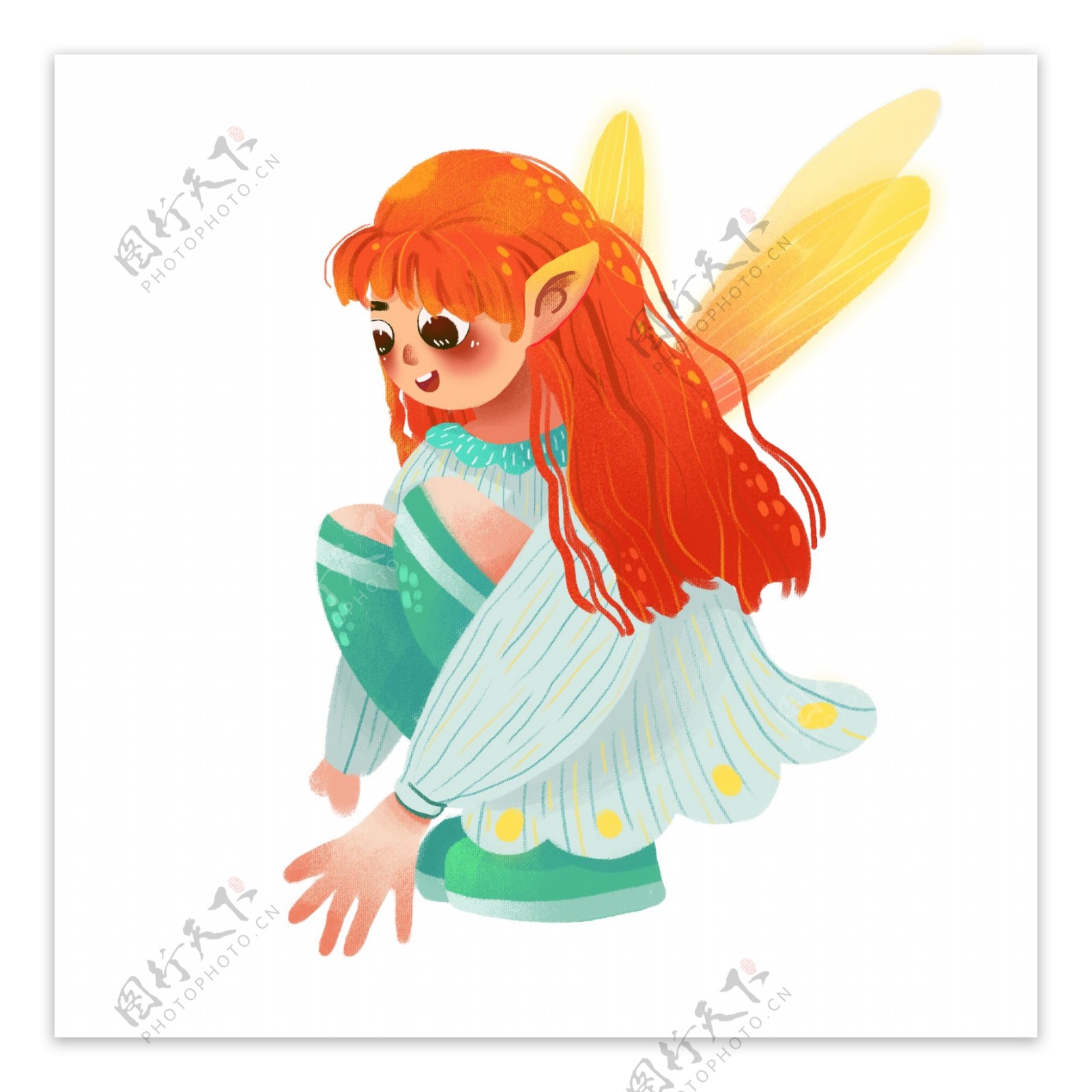 橙色头发的卡通蝴蝶精灵