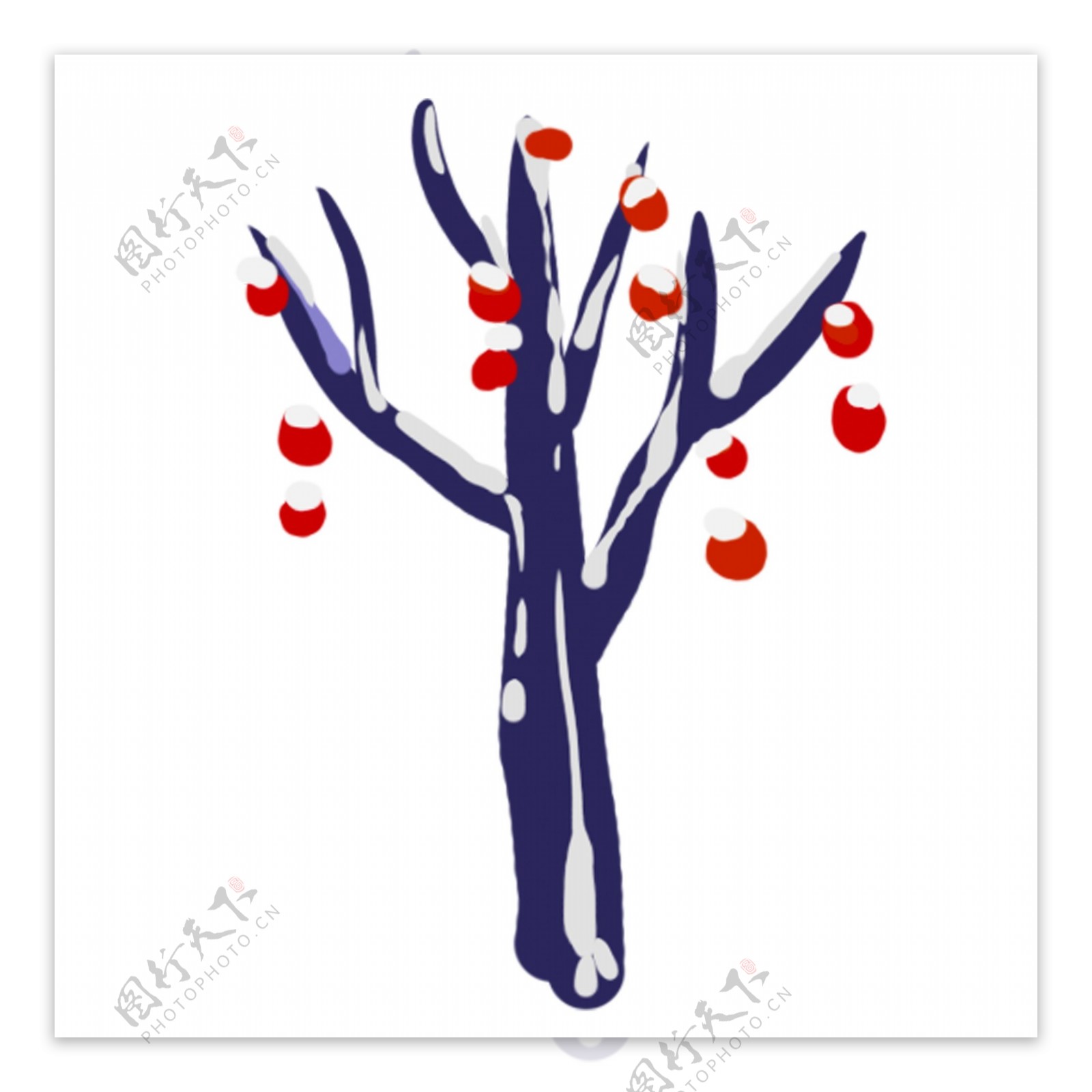 红色枣子披着冬雪的树木卡通素材