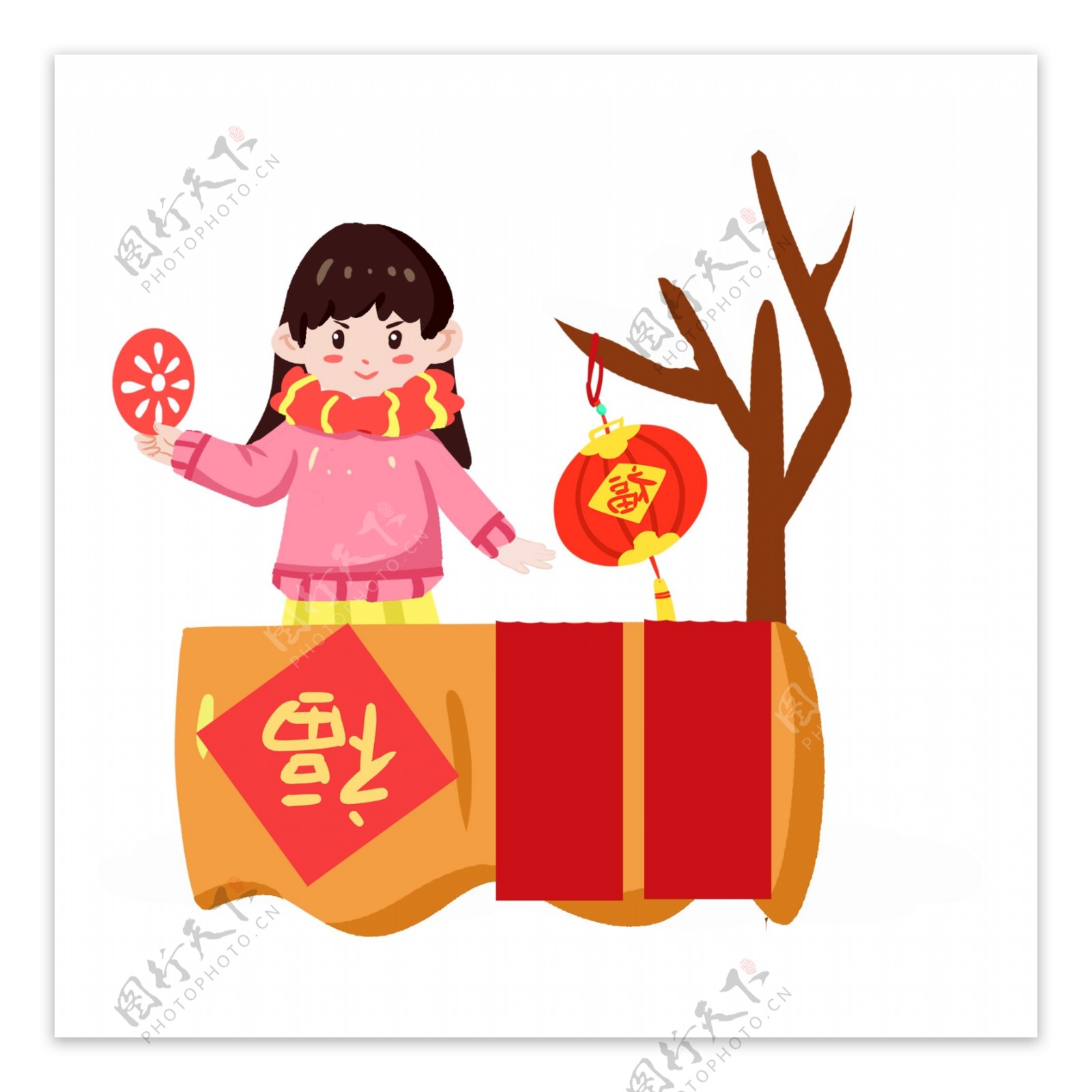 春节卖年货手绘插画
