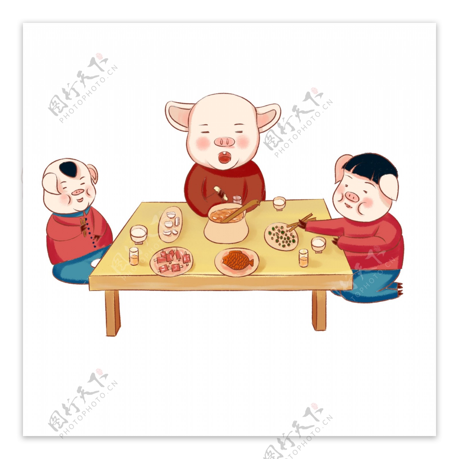 2019猪传统习俗一家三口吃年夜饭