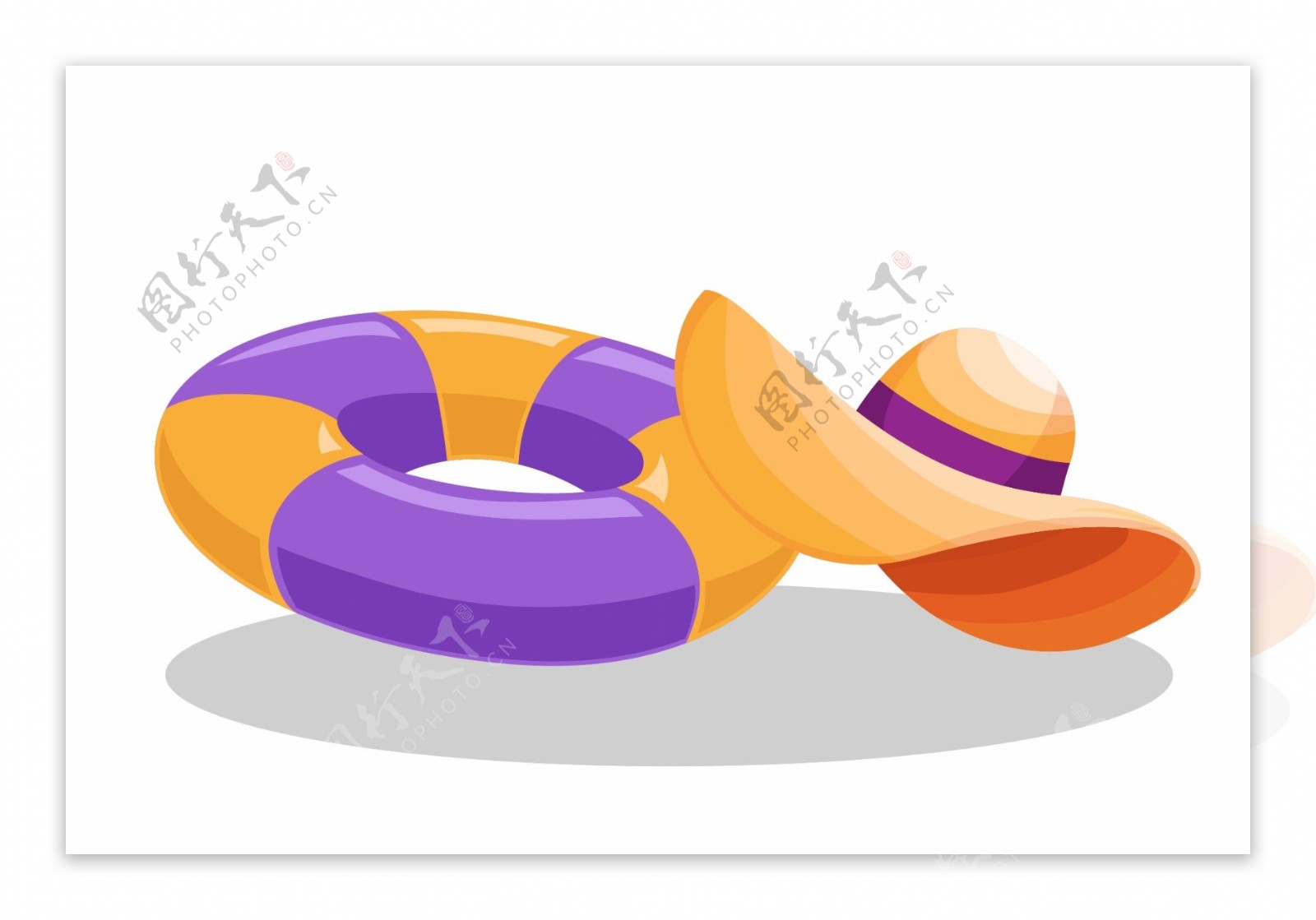 手绘紫色橙色游泳圈插画
