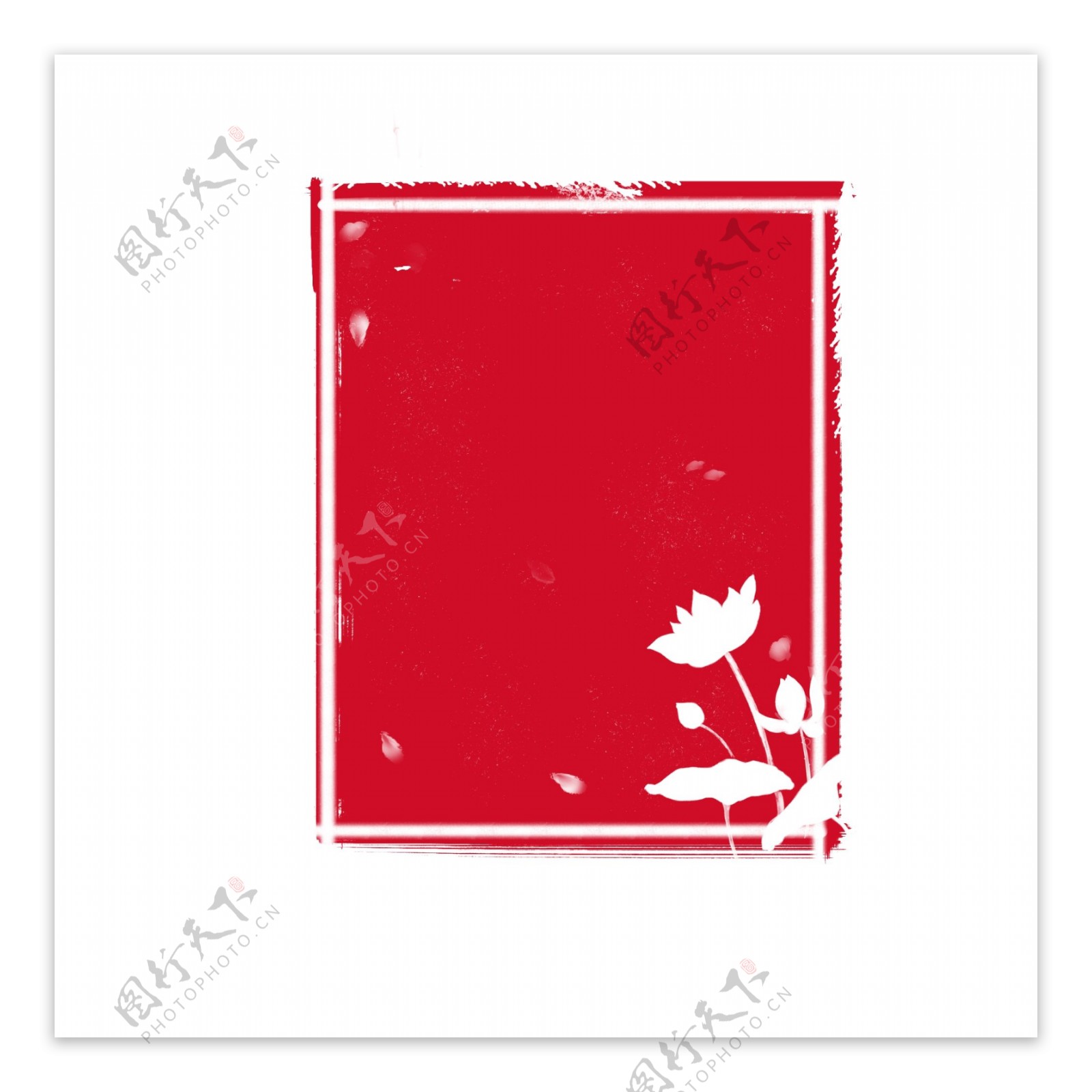 红色中国风荷花印章装饰图案5